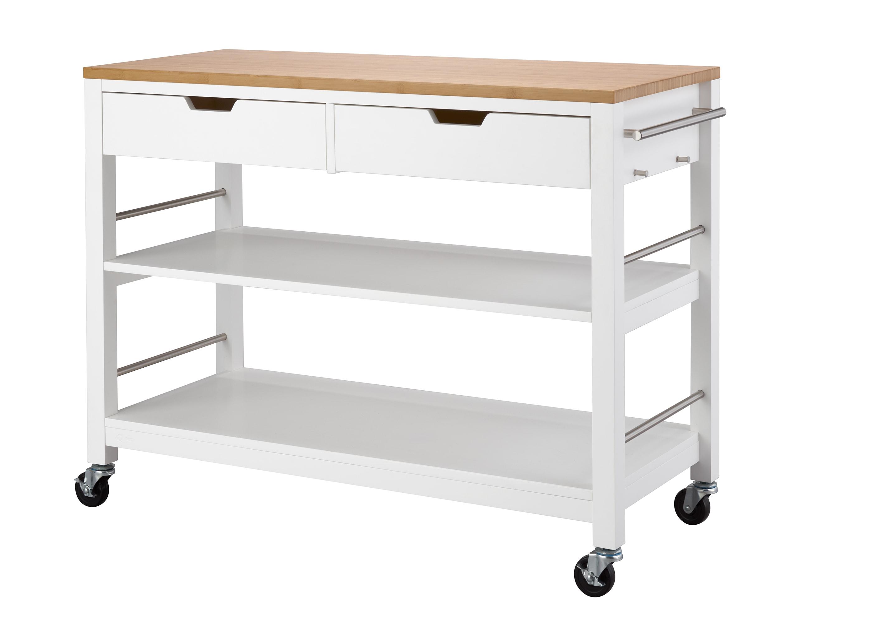 Trinity  Kitchen Island w/ Drawers, White & Bamboo