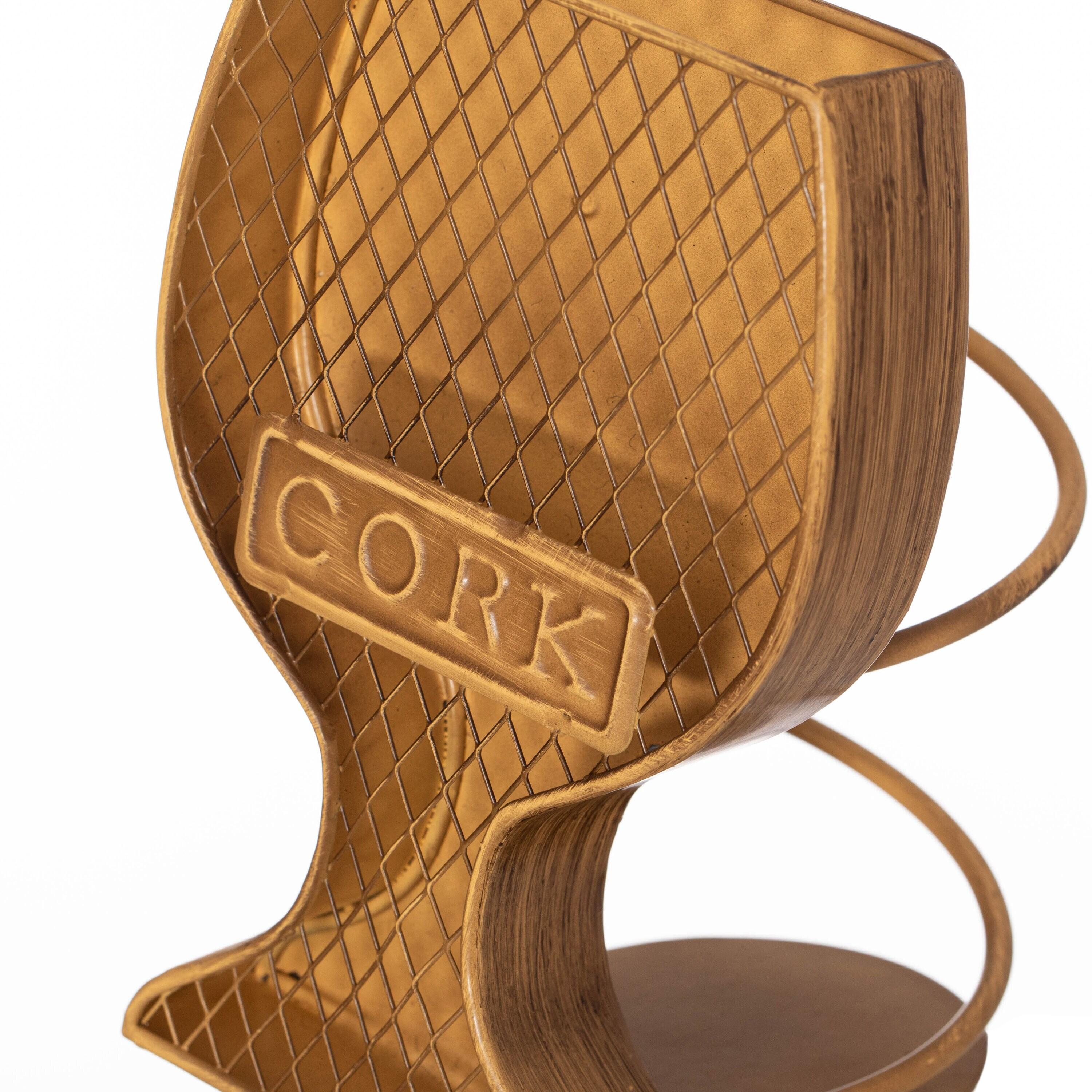Vintiquewise Decorative Metal Goblet Shape Wine Bottle and Cork Holder A Unique Home Decor Piece and Countertop Accessory