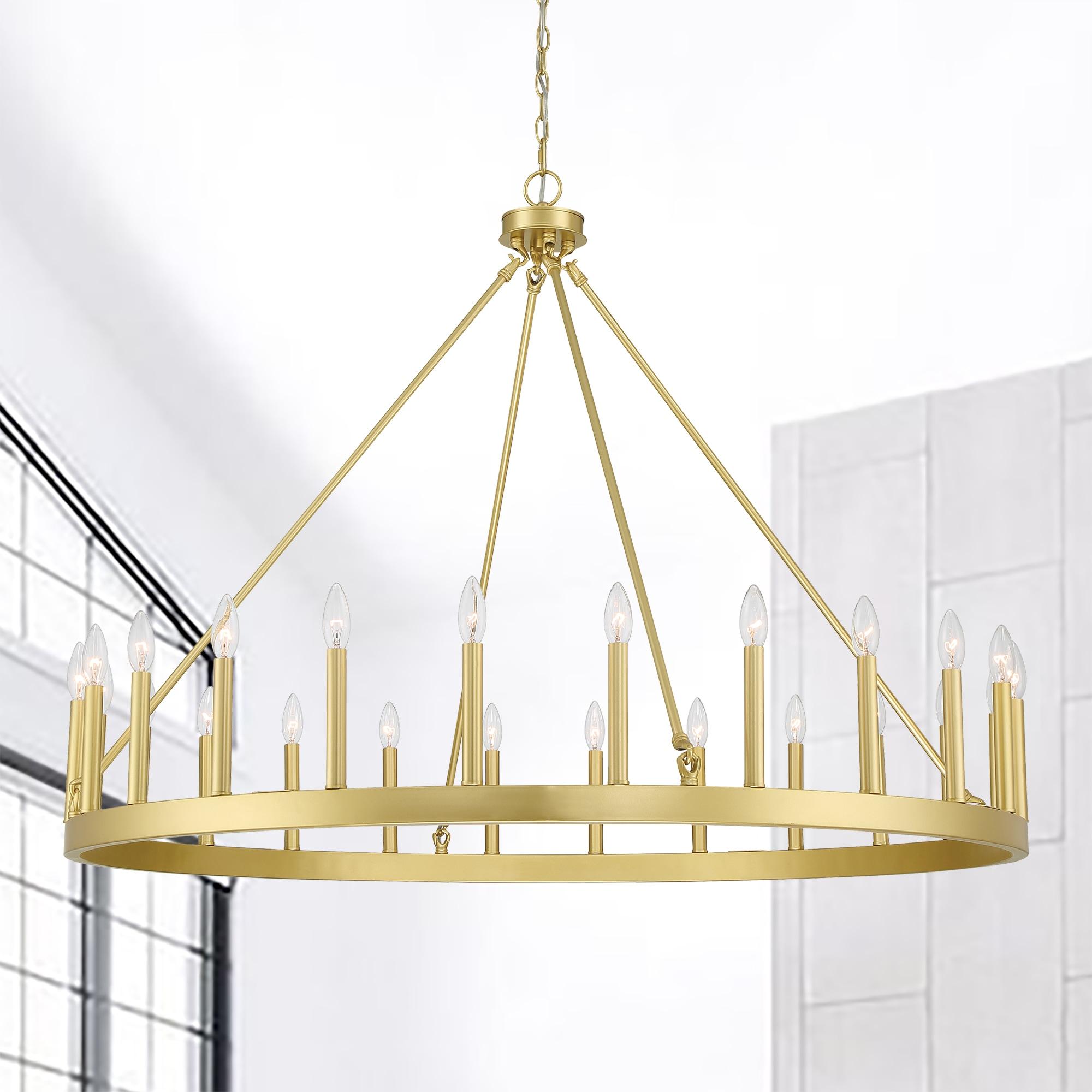 ACROMA  24 Light Modern Farmhouse Wagon Wheel Chandelier-UL Certified Satin Brass