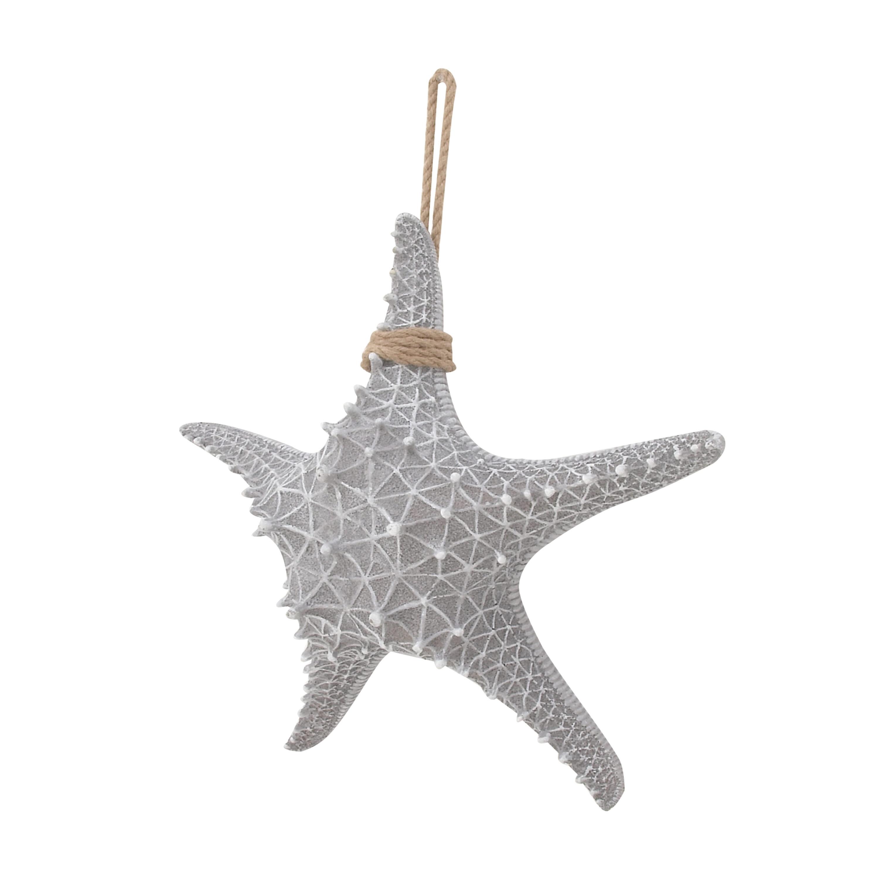 DecMode Gray Polystone Starfish Wall Decor with Hanging Rope