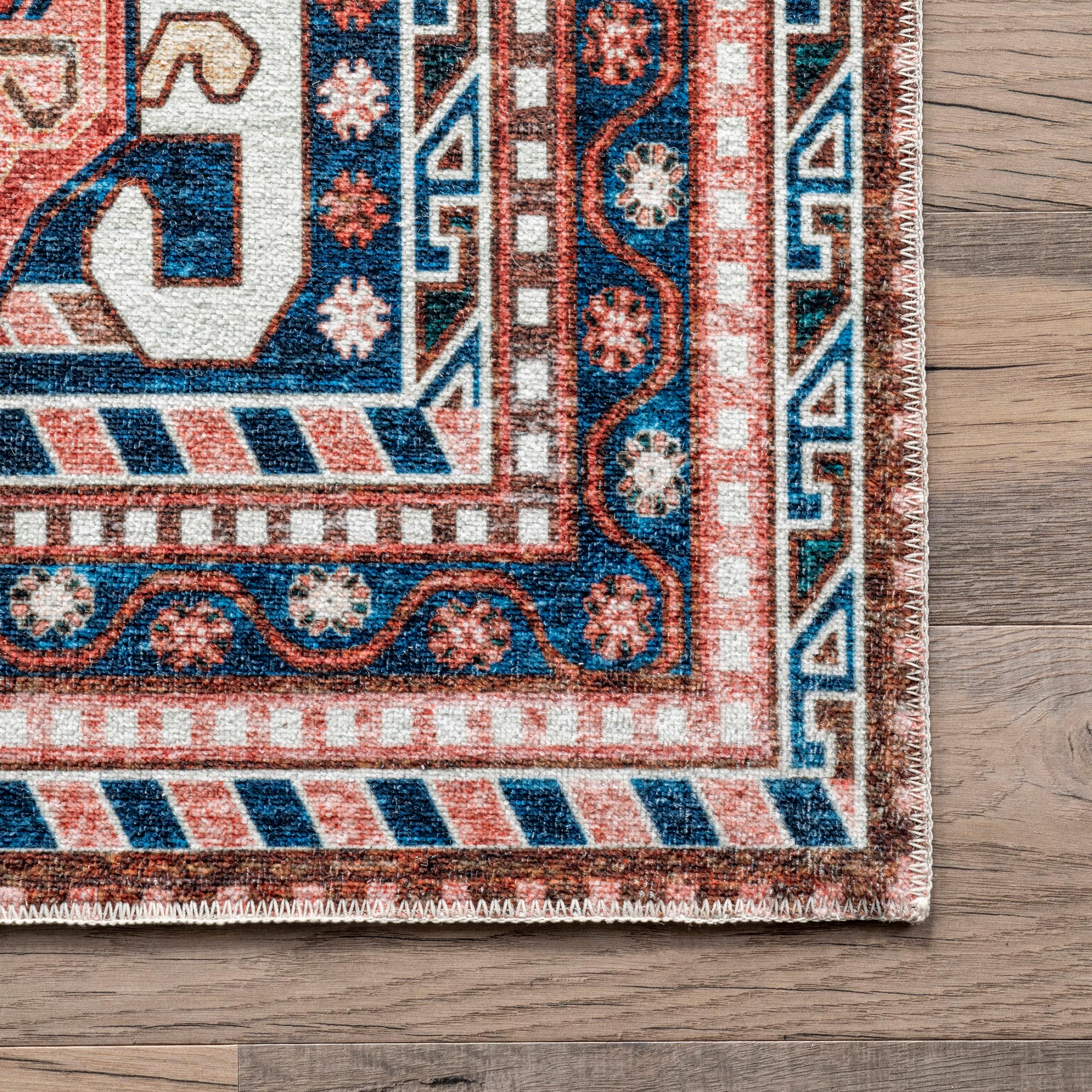 Nuloom Nevaeh Pet Friendly Machine Washable Bohemian Medallion Area Rug, 3' x 5', Dark Blue