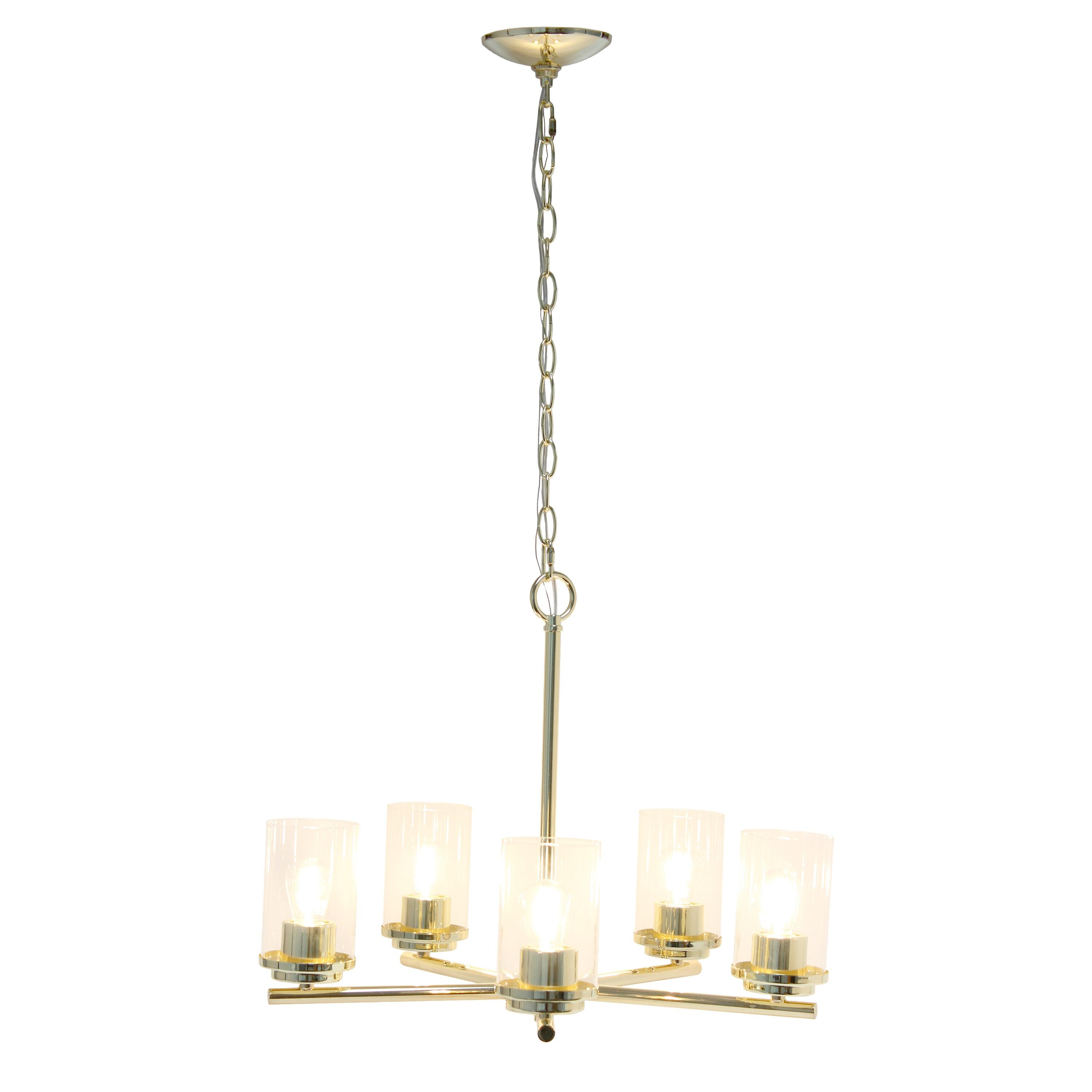 Lalia Home 5-Light 20.5" Classic Contemporary Clear Glass/Metal Hanging Pendant Gold : UL Listed, Adjustable Height