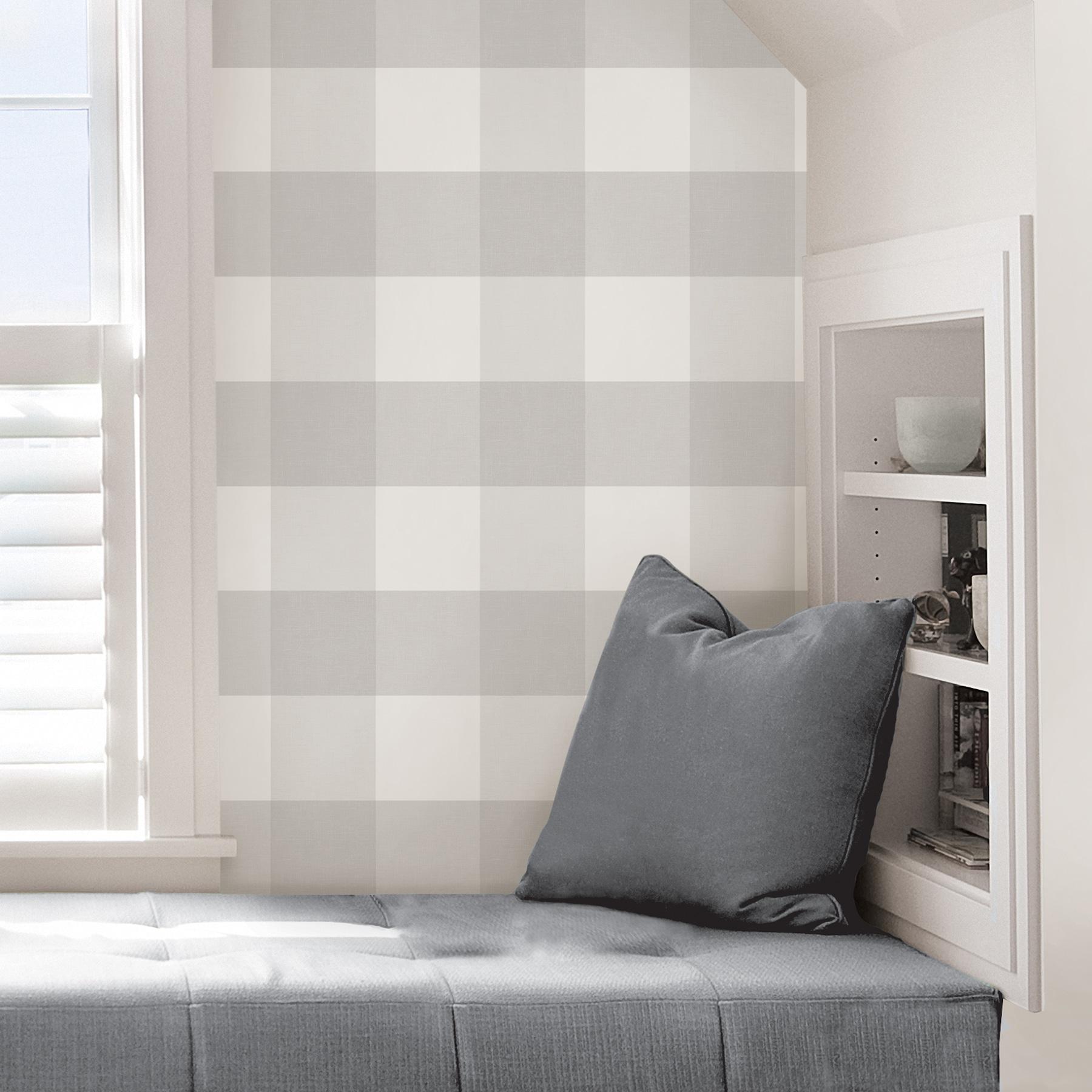 NuWallpaper Farmhouse Plaid Peel & Stick Wallpaper: Removable Vinyl, Self-Adhesive, Washable, Classic Gray Pattern, 30.75 Sq Ft Coverage