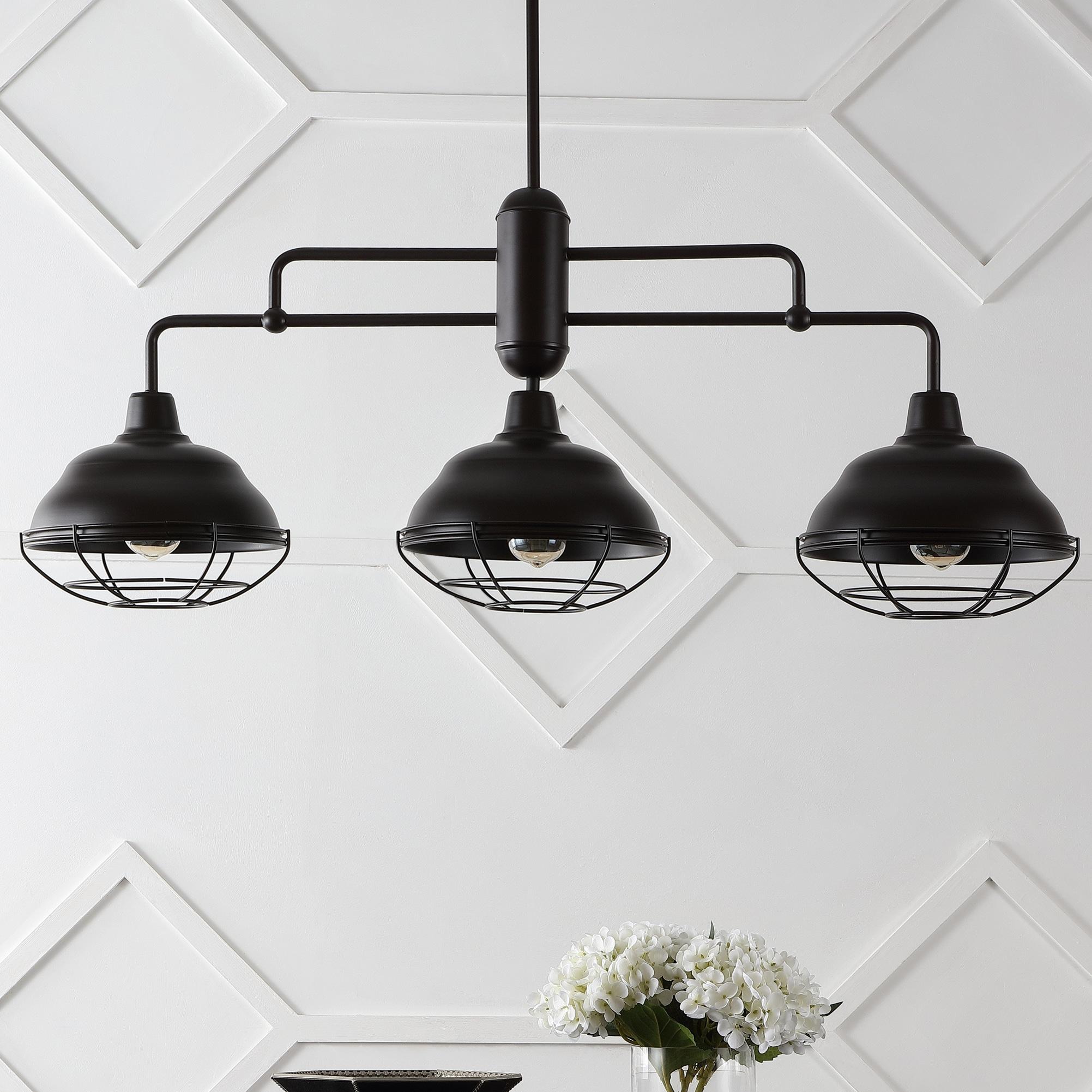 Levi 40.5" 3-Light Industrial Farmhouse Iron Linear LED Pendant, Oil Rubbed Bronze