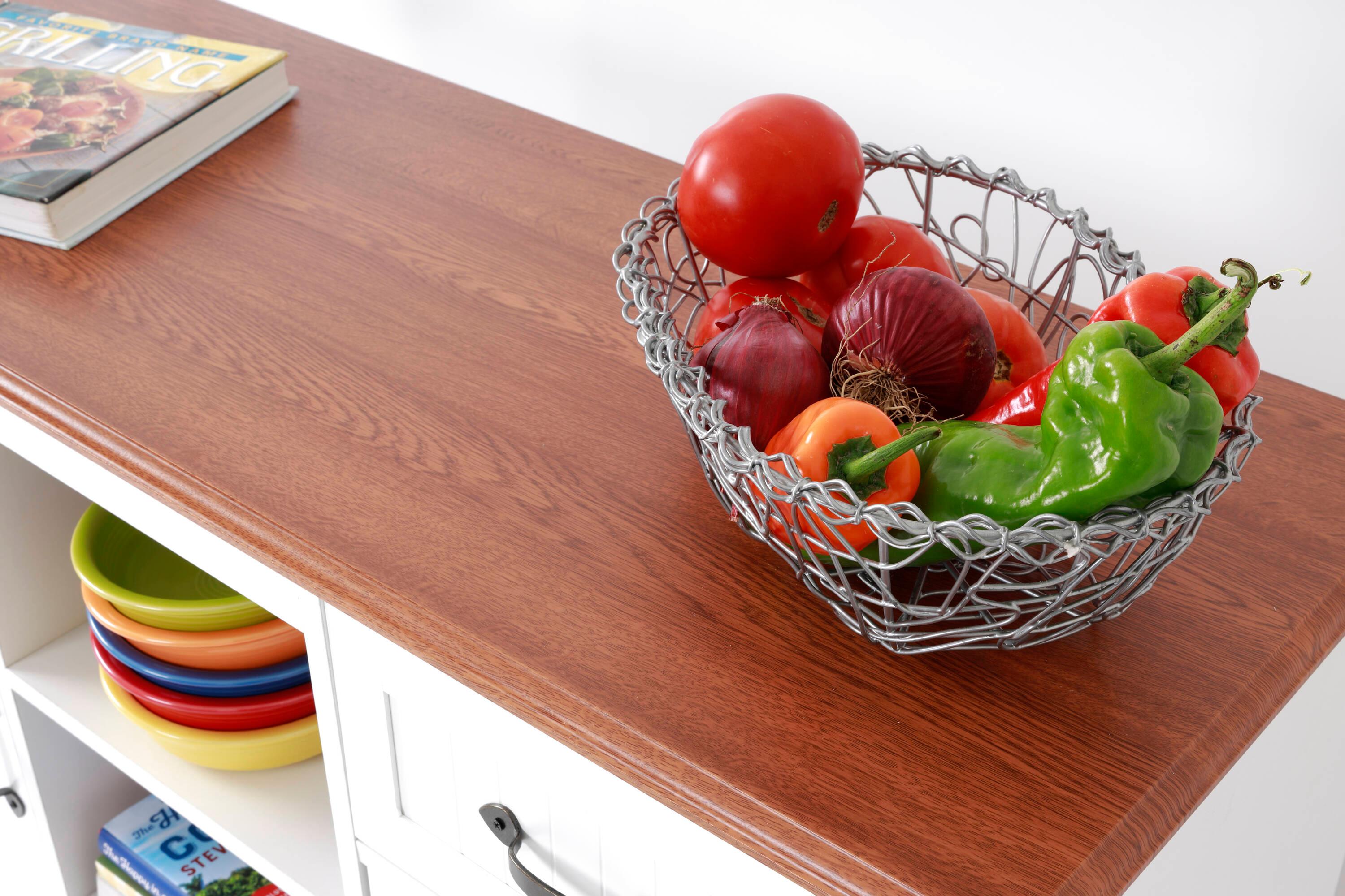 OS Home & Office Furniture Countryside Buffet with Two Drawers & Two Doors, Crisp White with Warm Pine Tops