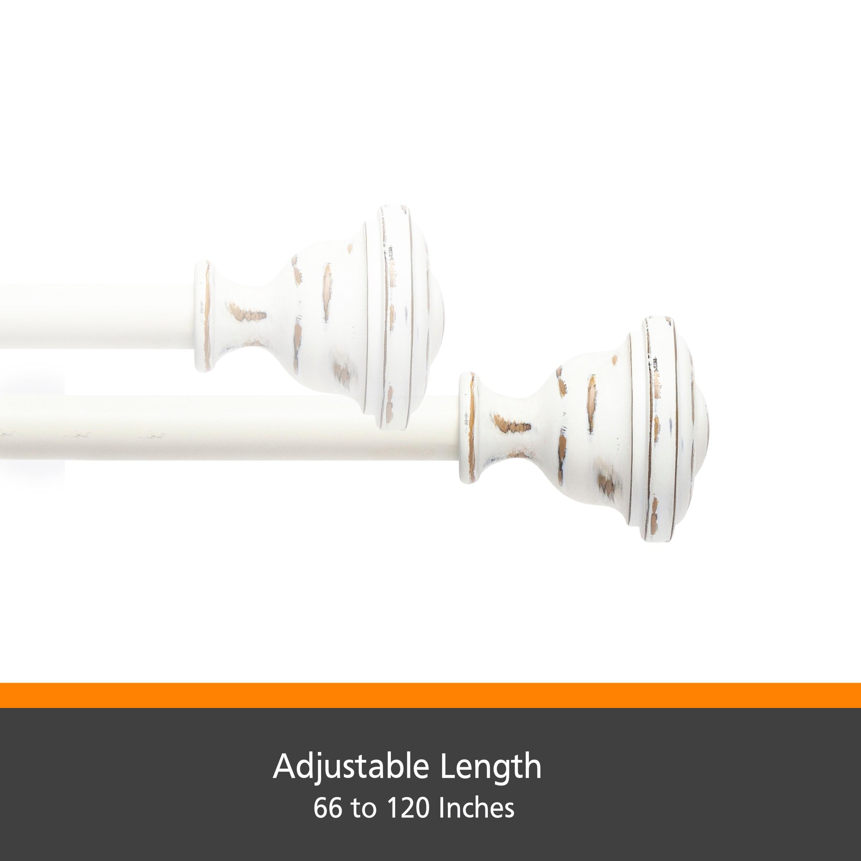 Kenney Kenney Belle 5/8" Fast Fit Easy Install Decorative Window Curtain Rod, Rustic White