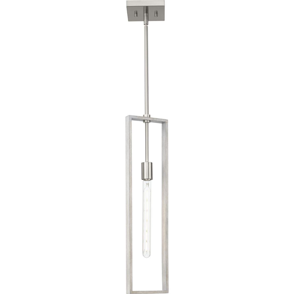 Progress Lighting Boundary 1-Light Hanging Pendant, Brushed Nickel, Grey Washed Oak, Open Frame, Design Series