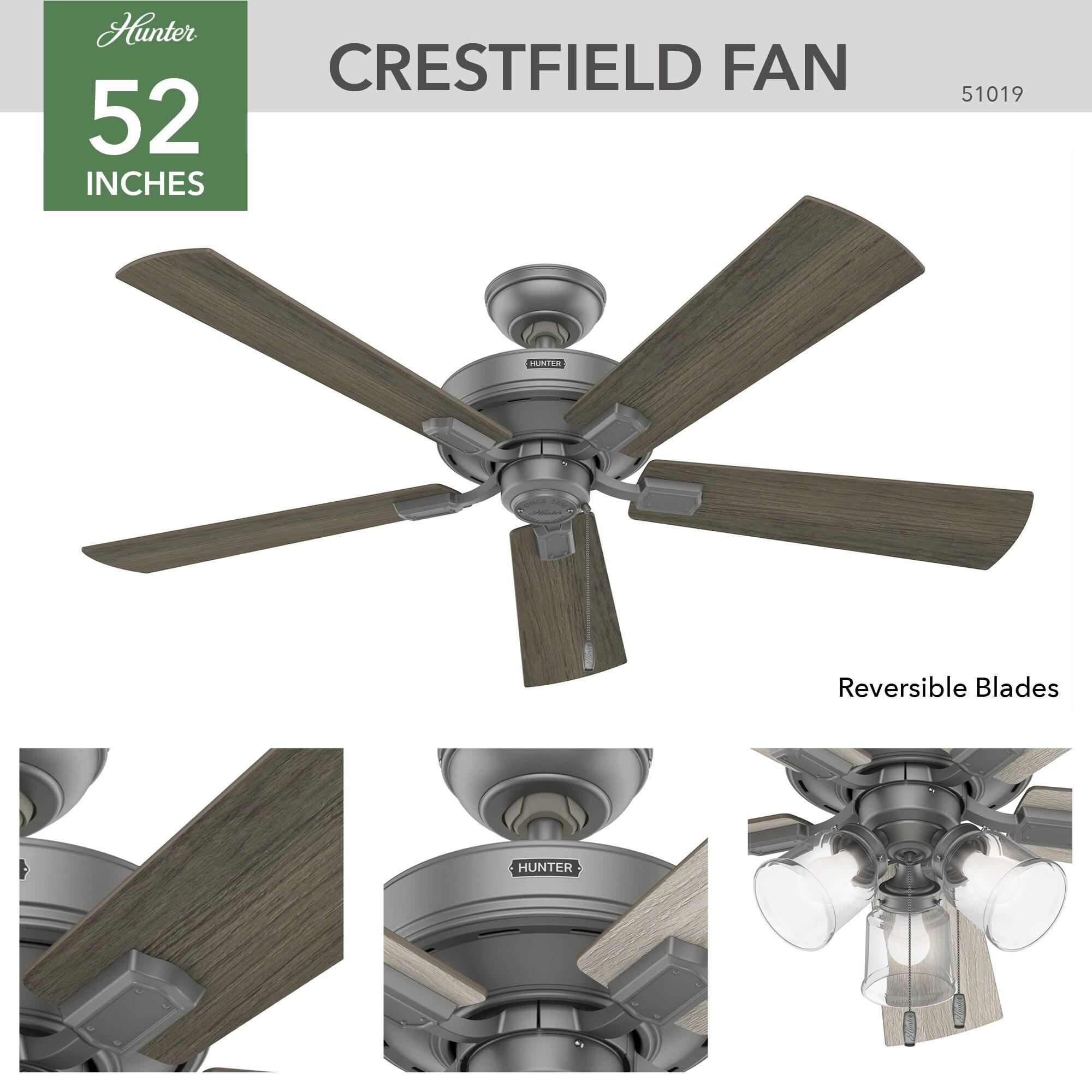 52" Crestfield 5 - Blade Modern Farmhouse Indoor Ceiling Fan with Light and Pull Chains