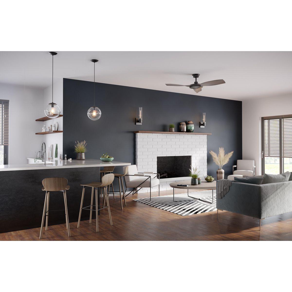 Progress Lighting, Atwell Collection, 1-Light, Pendant Light, Matte Black, Glass Globe Shade