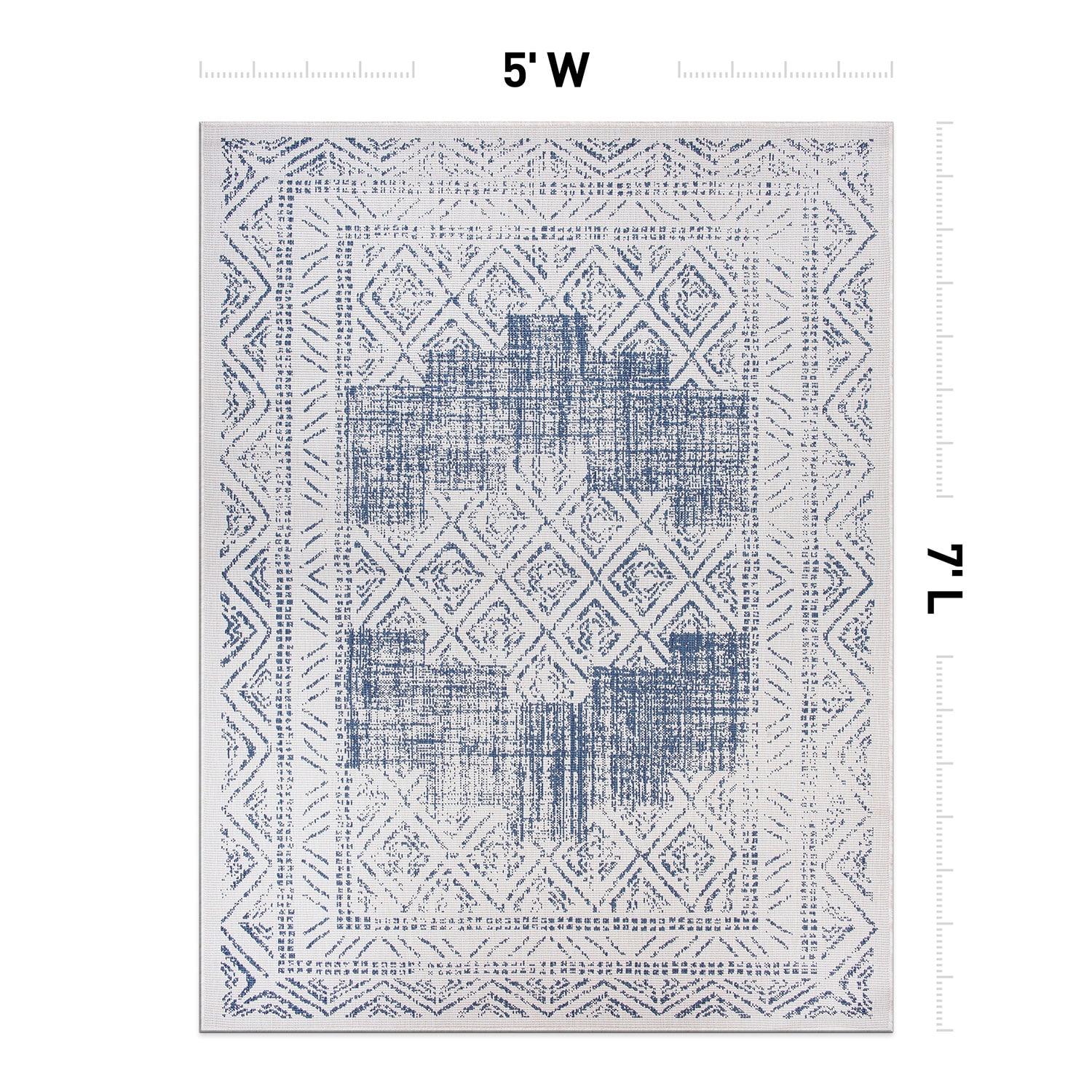 Nuloom Kandace Geometric 5x8 Indoor/Outdoor Area Rug for Living Room Patio Deck Front Porch Kitchen, Blue/Ivory