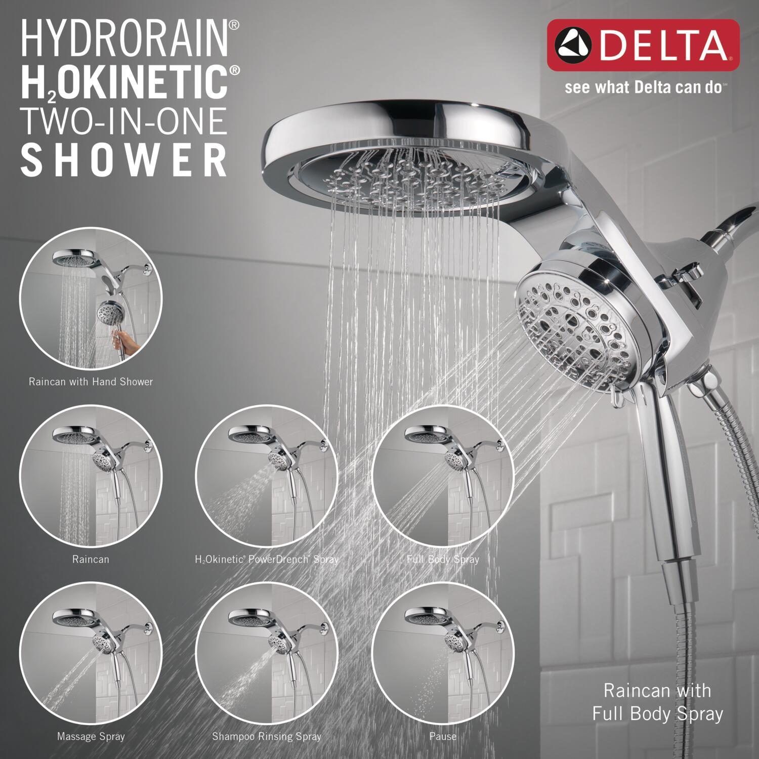 HydraChoice Hydrorain 5 Spray Dual Shower Head and Handheld Shower with H2Okinetic 1.75 GPM
