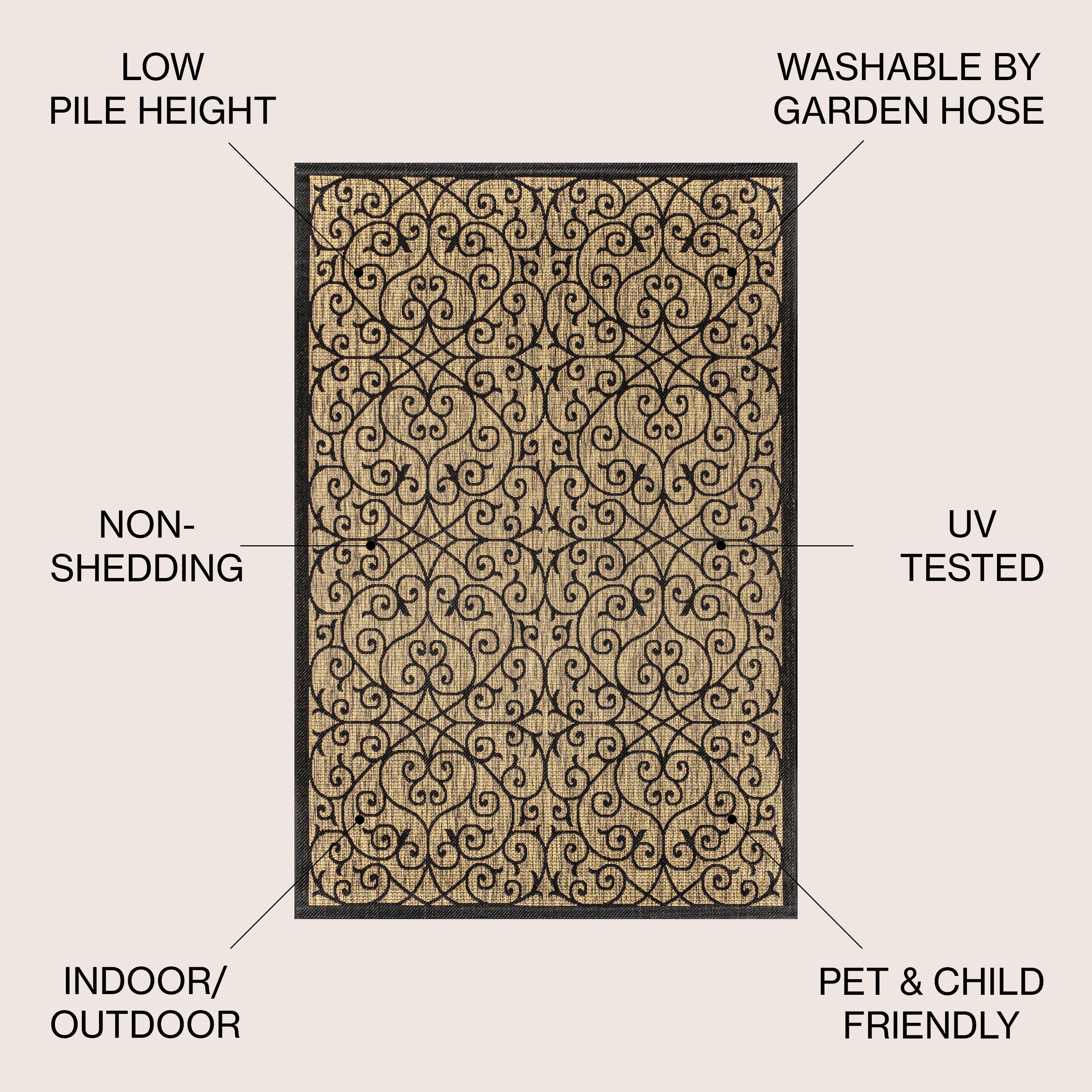 4'x6' Madrid Vintage Filigree Textured Weave Indoor/Outdoor Area Rug, Black/Khaki - JONATHAN Y