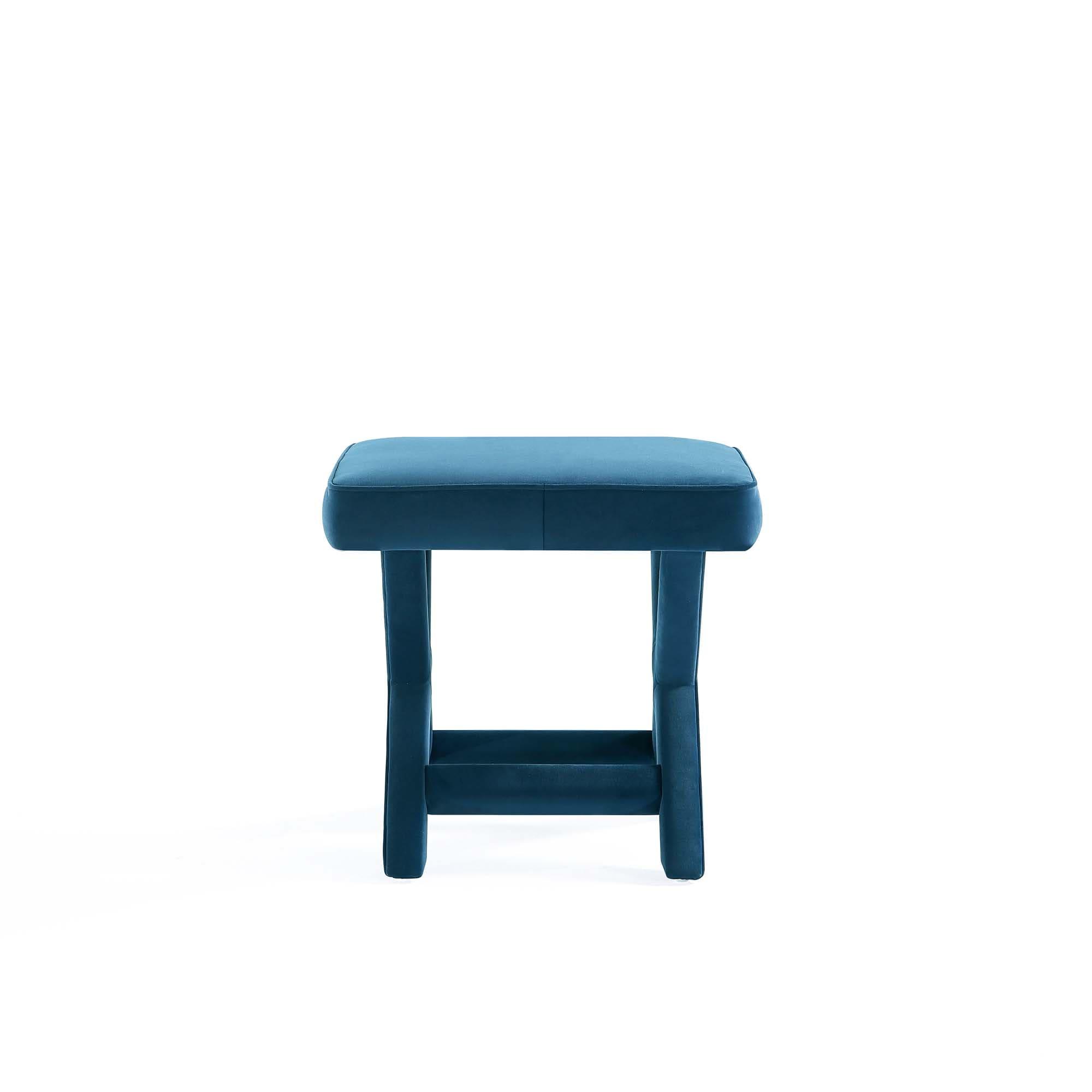 Manhattan Comfort Abigail Velvet Upholstered Ottoman Blue: Square, Padded, Mid-Century Modern, No Assembly Required