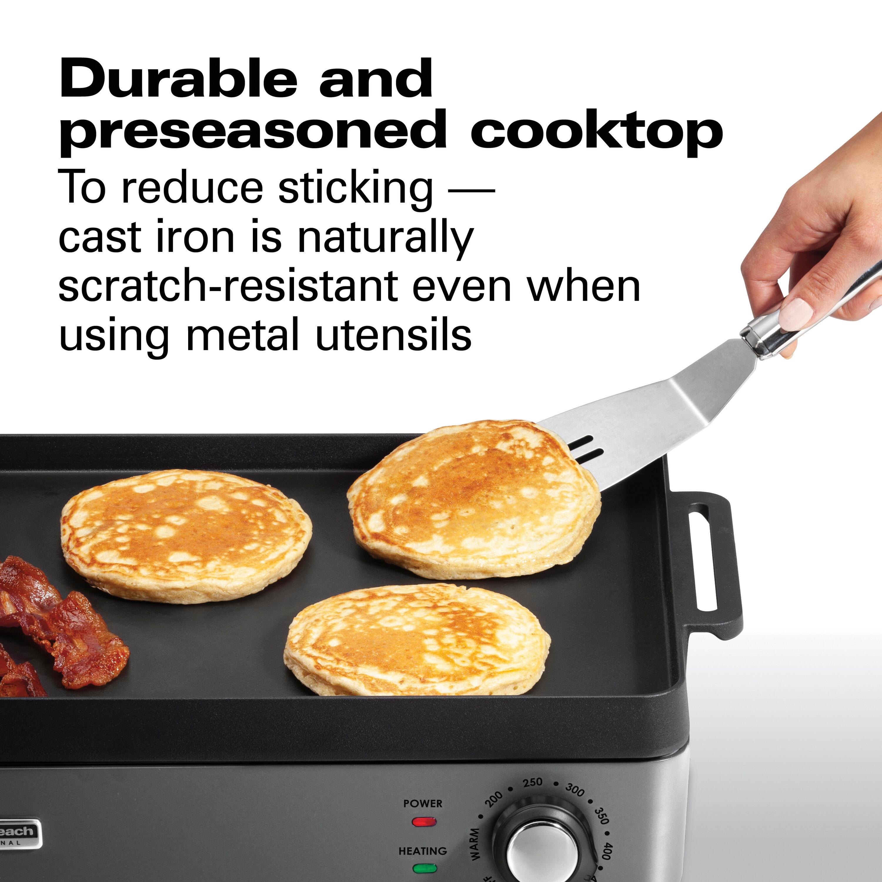 Hamilton Beach Cast Iron Griddle 38560: Electric Nonstick Flattop for Pancakes, 1800W, Hand Wash, 3-Year Warranty