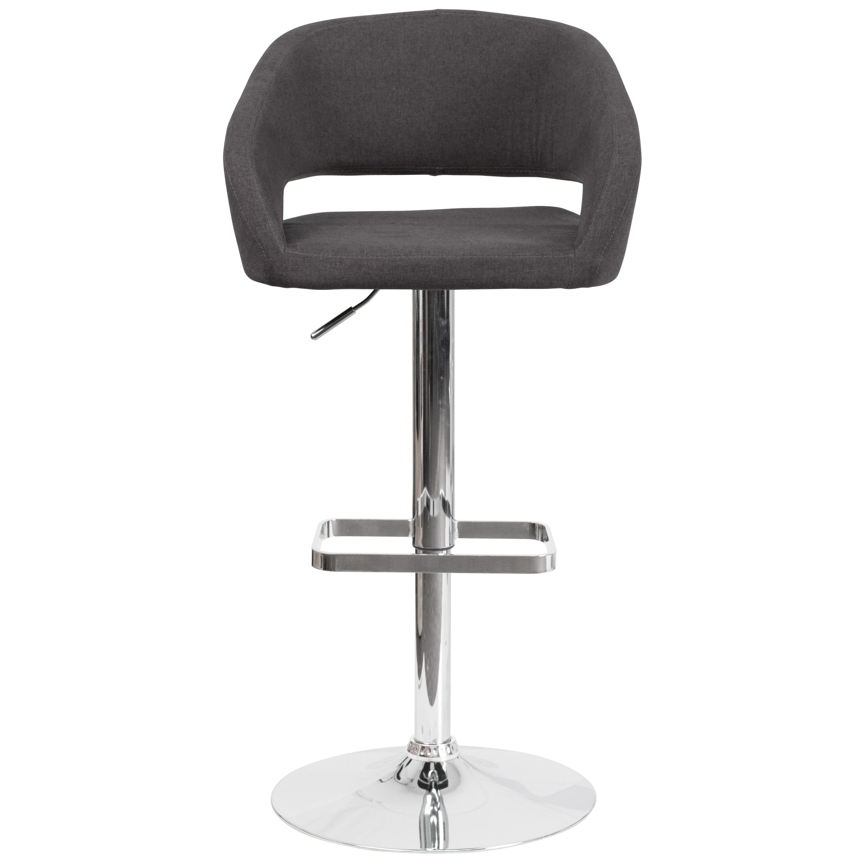 Flash Furniture Contemporary Charcoal Fabric Adjustable Height Barstool with Rounded Mid-Back and Chrome Base