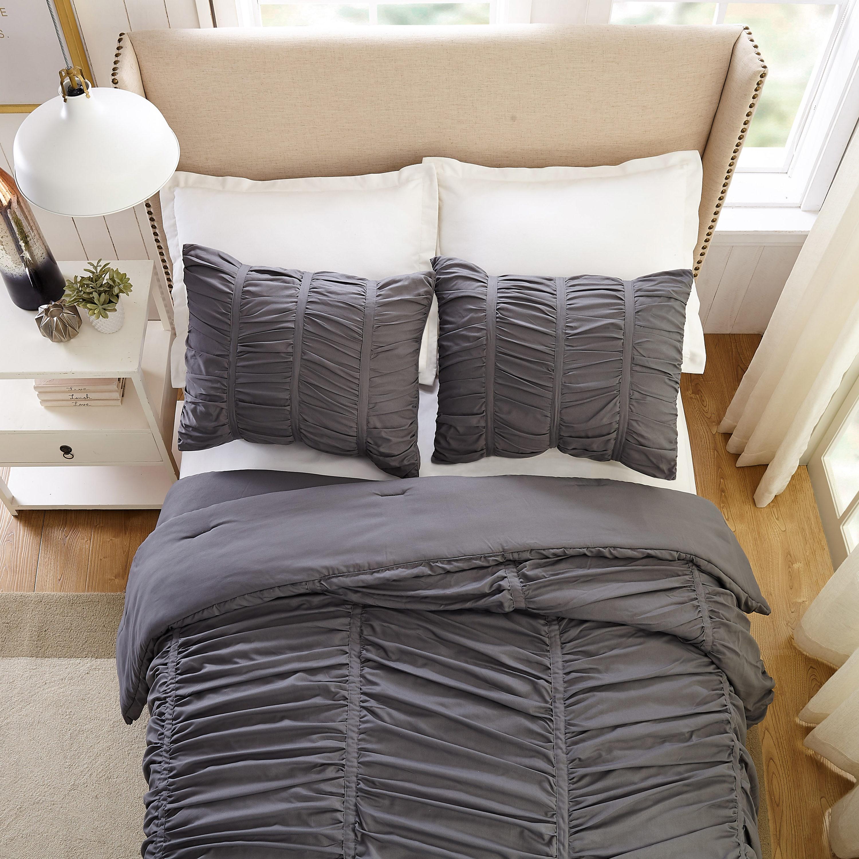 Modern Heirloom Emily Texture T/TXL Emily Texture Comforter Set Dark Gray: Polyester, Machine Washable, Includes Sham