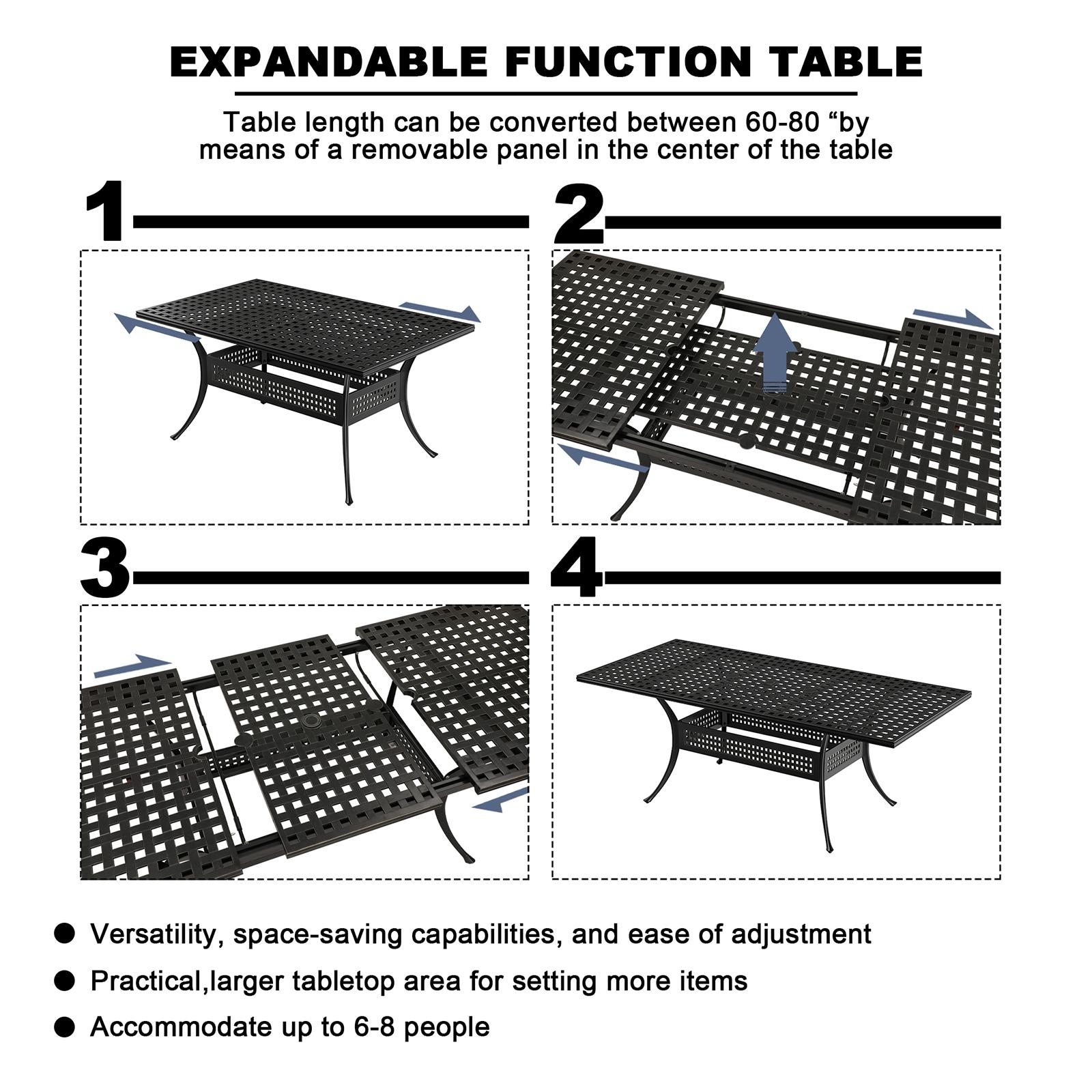 Black Cast Aluminum 6-Person Outdoor Dining Set with Blue Cushions