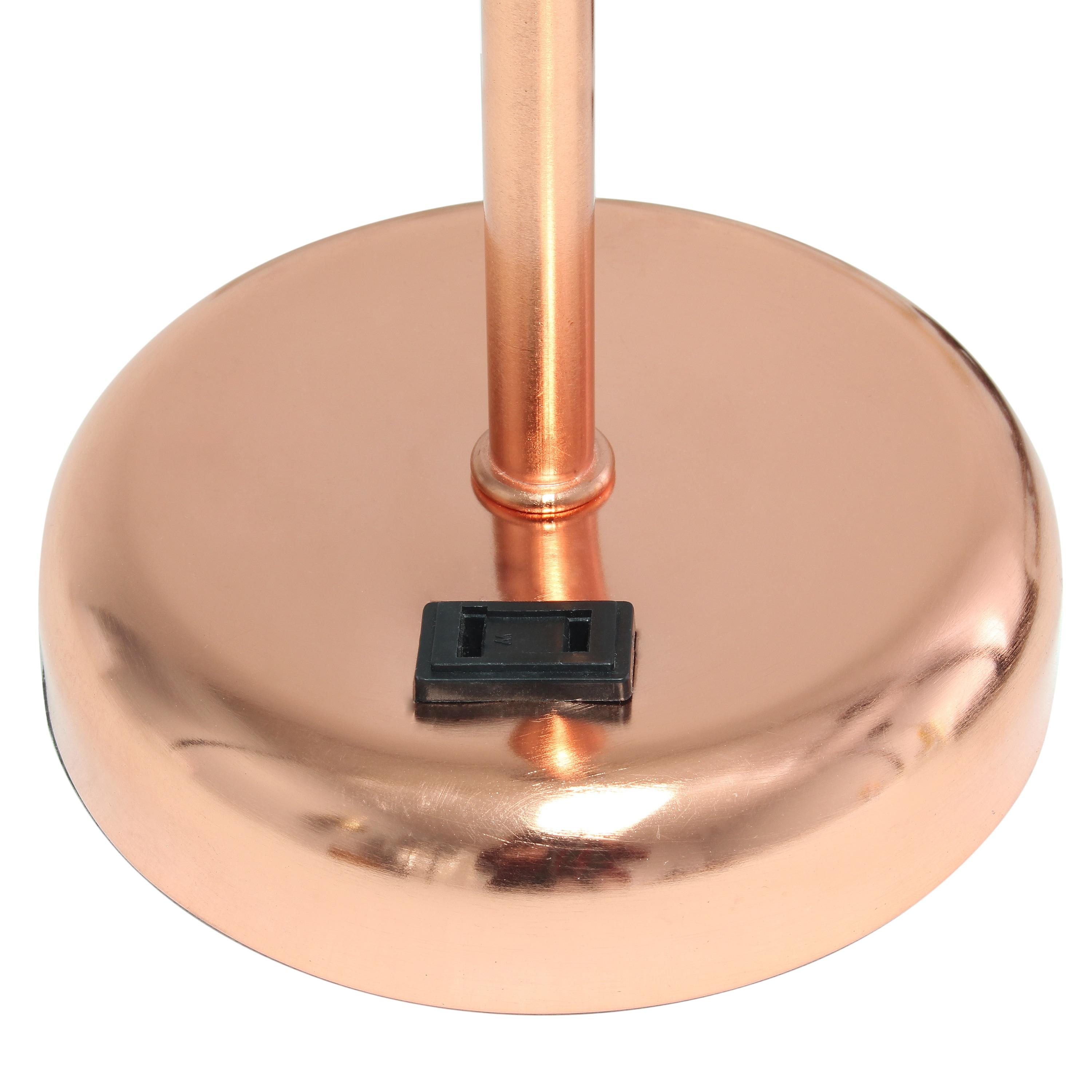 Creekwood Home Oslo 19.5" Power Outlet Base Metal Table Desk Lamp in Rose Gold with Feit LED (Includes LED Light Bulb) White