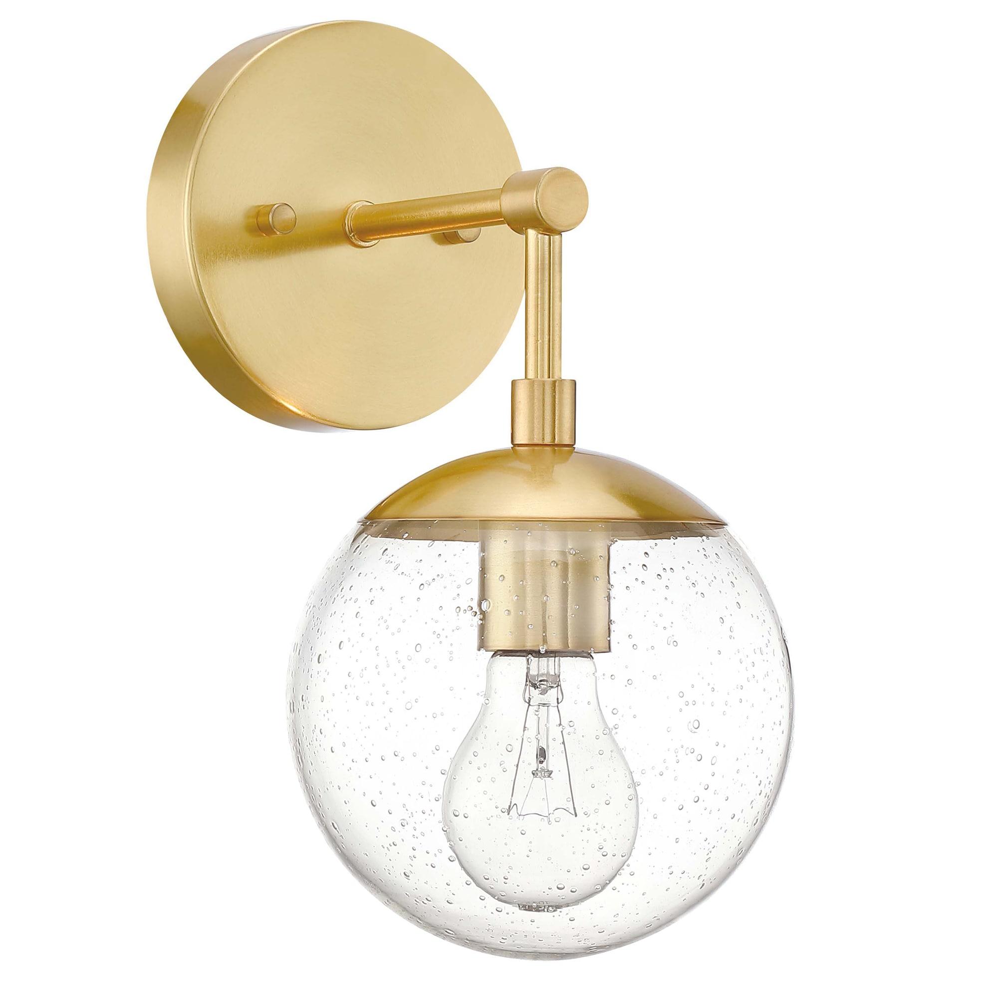 Satin Gold Dimmable Wall Light with Seedy Glass Shade