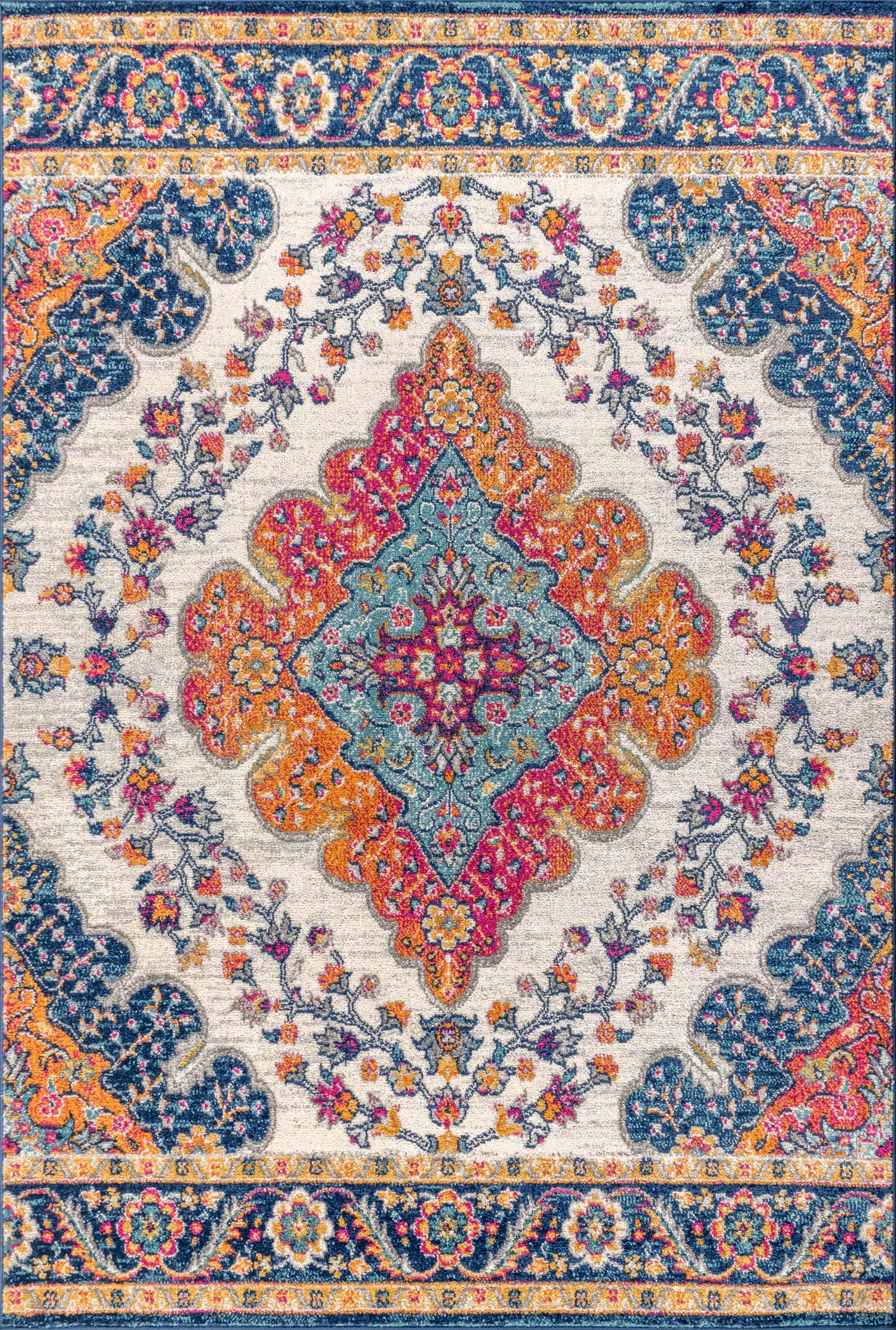 JONATHAN Y Bohemian FLAIR Boho Vintage Medallion Blue/Multi 5 ft. x 8 ft. Area Rug