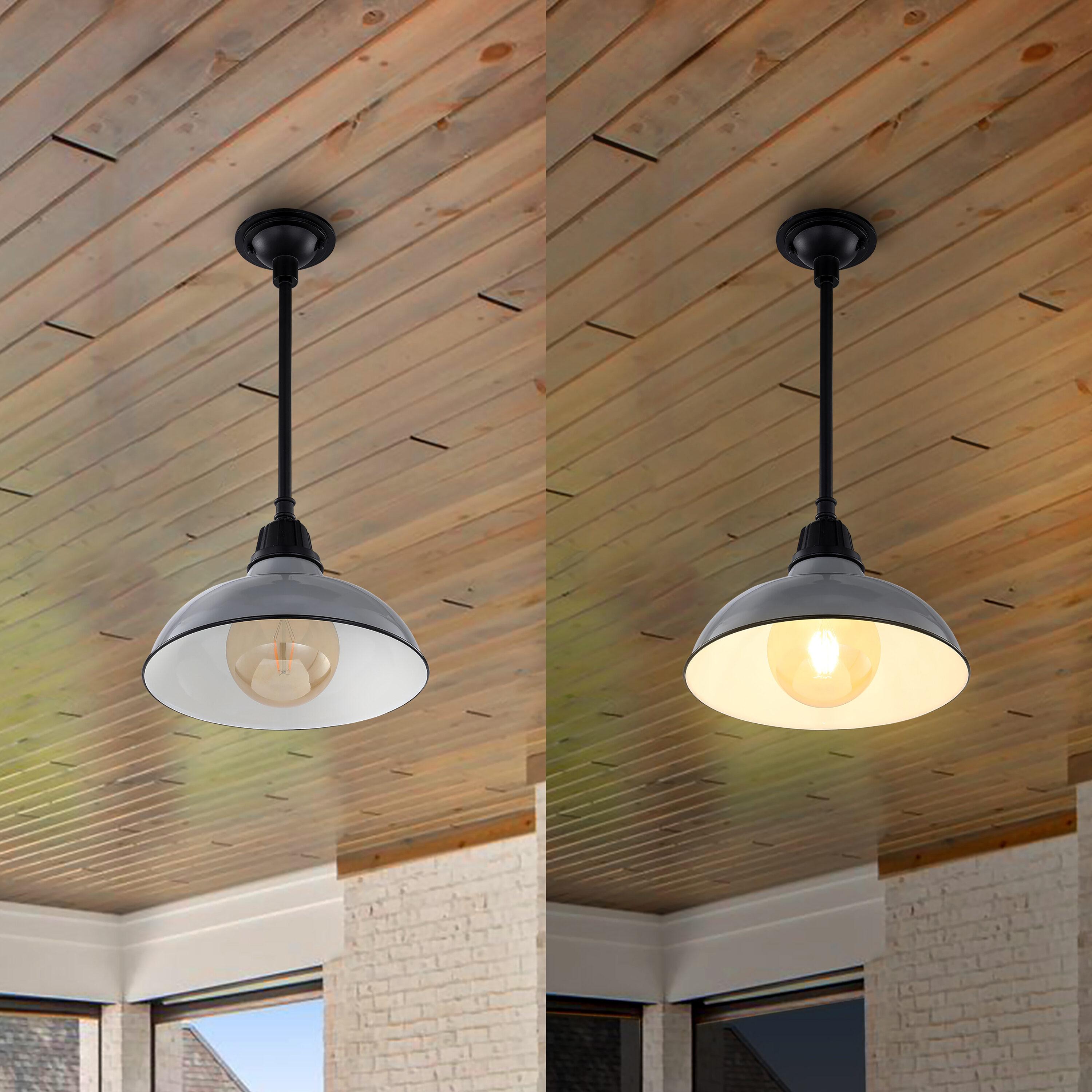 Jasper 12.25" 1-Light Farmhouse Industrial Indoor/Outdoor Iron LED Pendant, Gray
