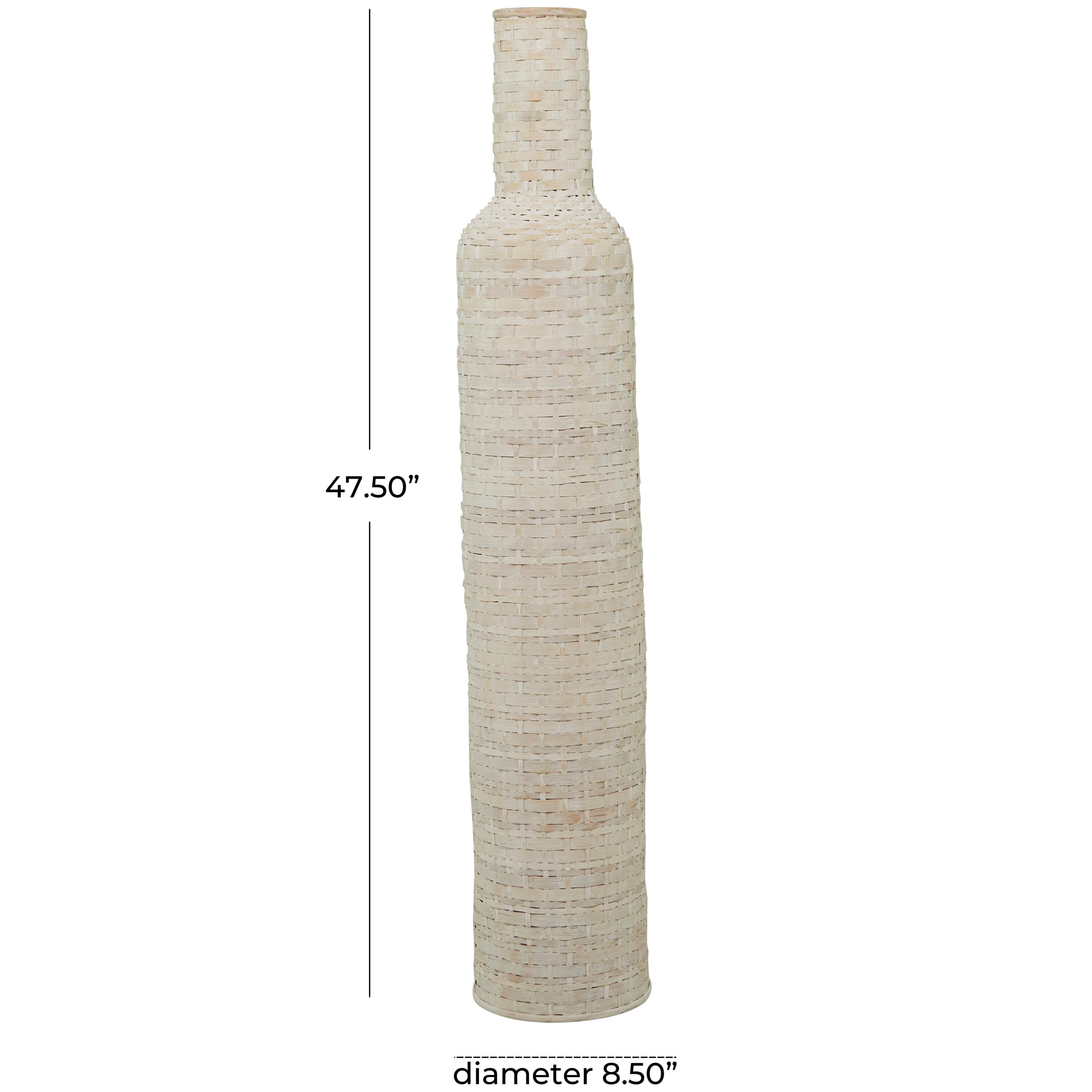 Studio 350 Florero Alto de Piso de Madera de Bambú Intrincadamente Tejido - Blanco O Marrón Blanco - 9"W, 48"H