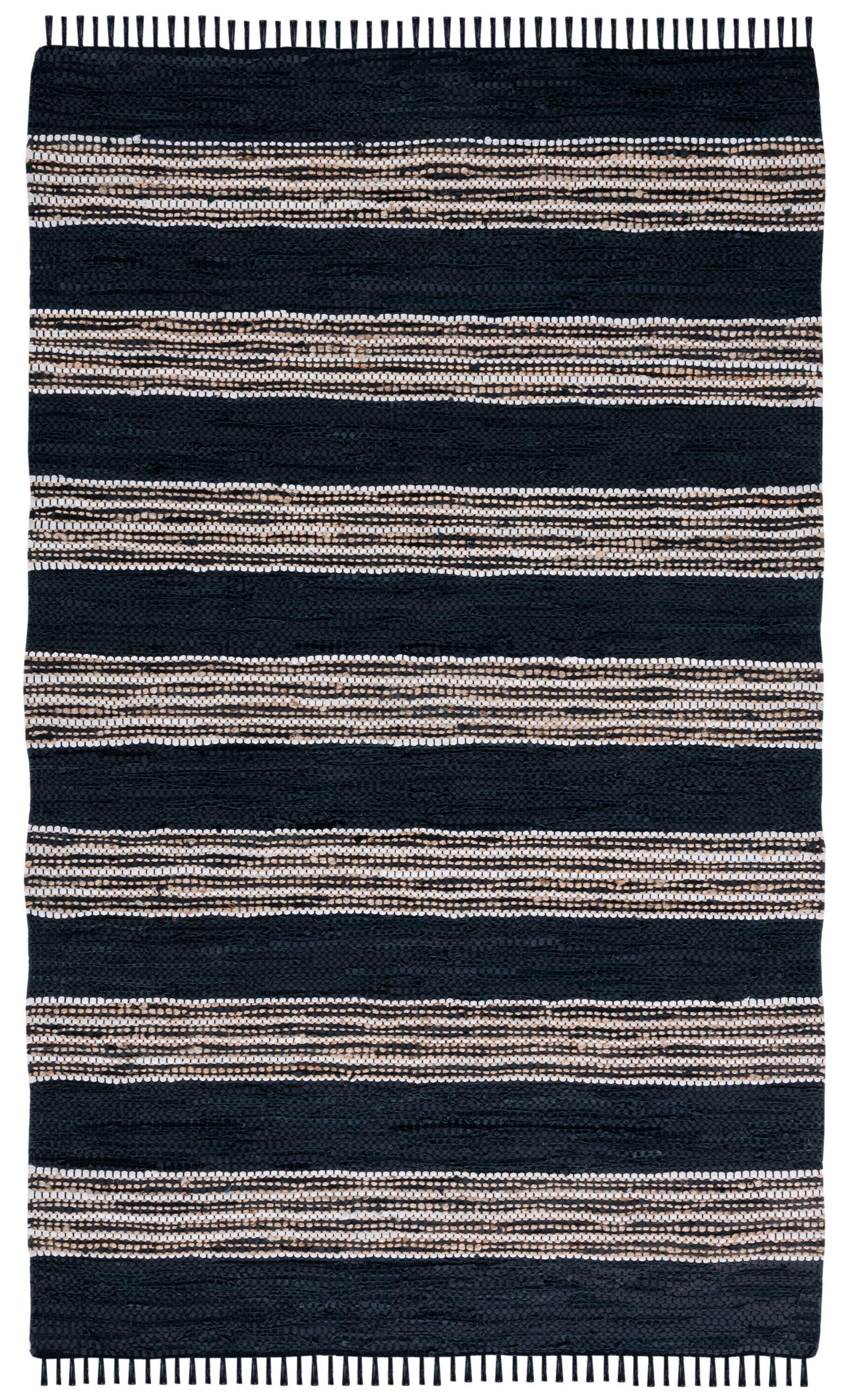 Vintage Leather VTL601 Hand Woven Area Rug - Black/Natural - 8'x10' - Safavieh.