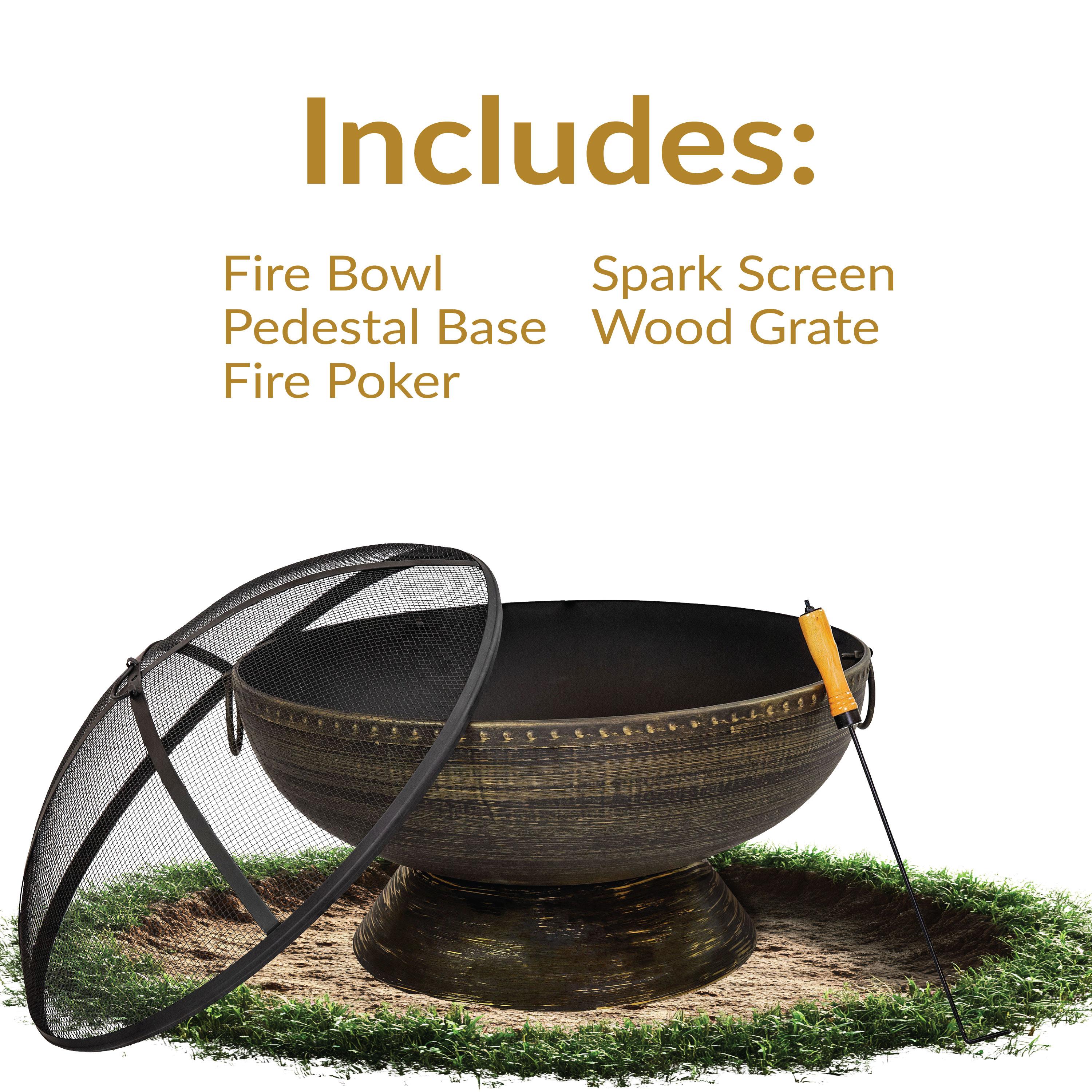 SunnyDaze Decor 30" Wood-Burning Black Finish Steel Fire Pit Bowl with Screen, Grate, and Poker