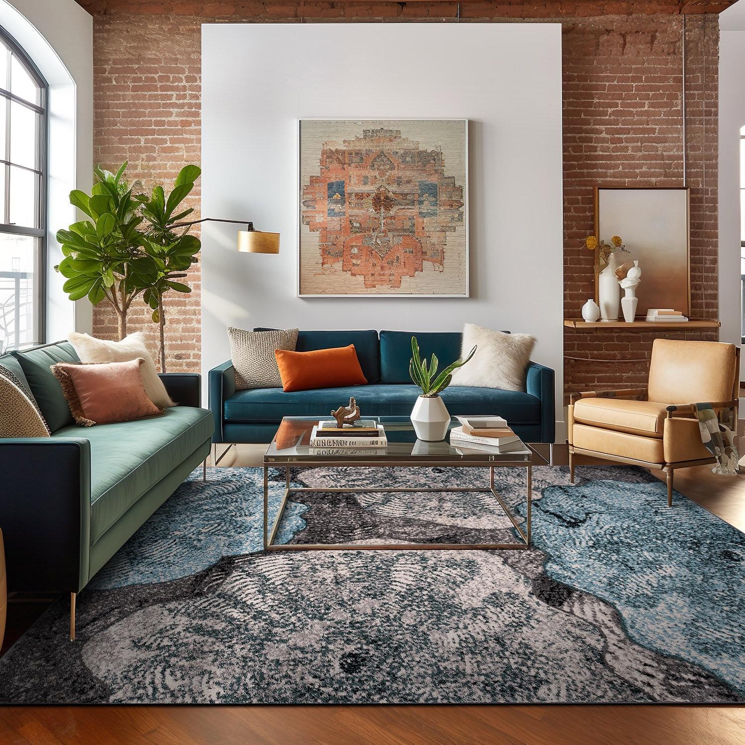 World Rug Gallery Contemporary Floral Design Area Rug - Blue 5'x7'