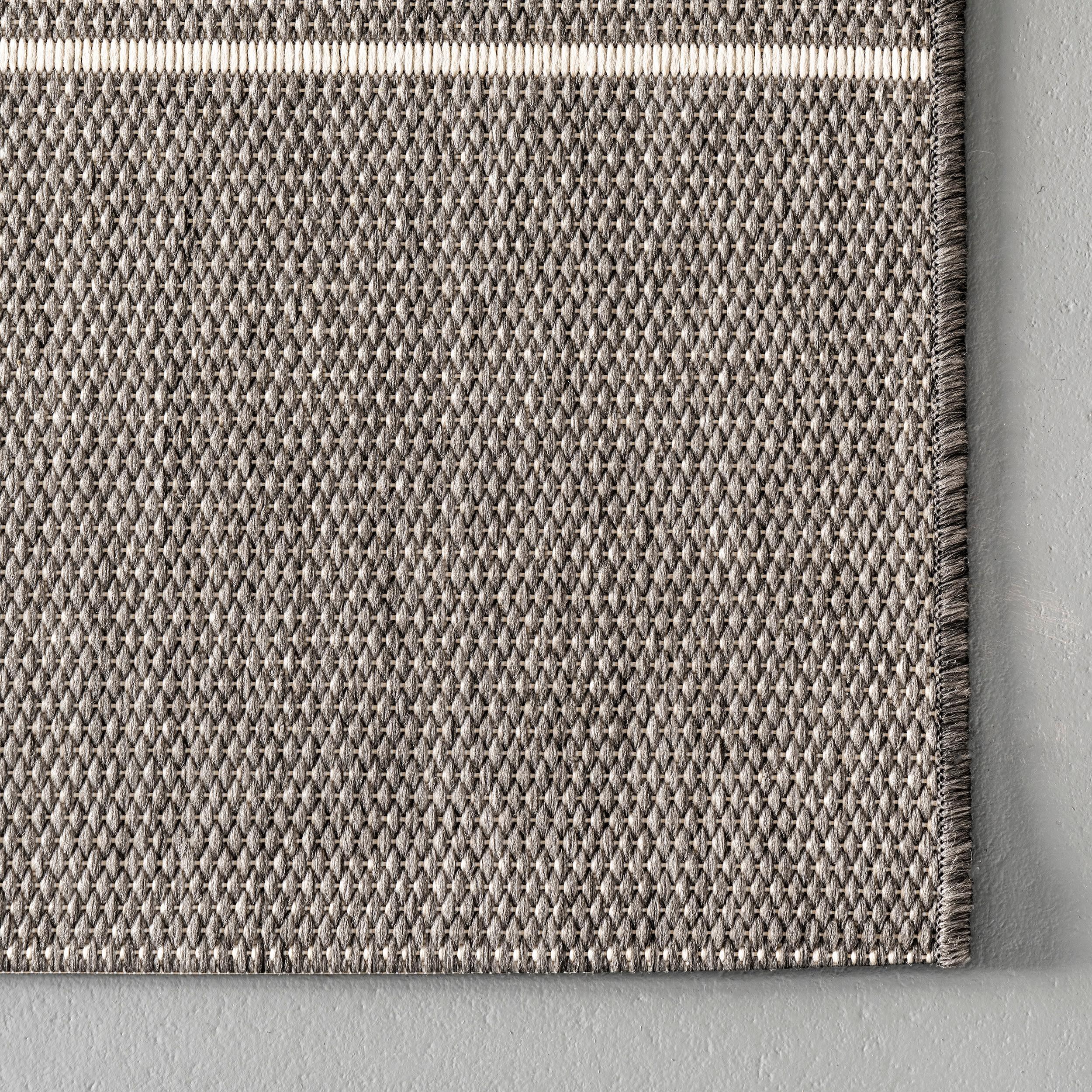 Nuloom Alaina Striped 8 Square Indoor/Outdoor Area Rug for Living Room Patio Deck Front Porch Kitchen, Dark Grey/Ivory