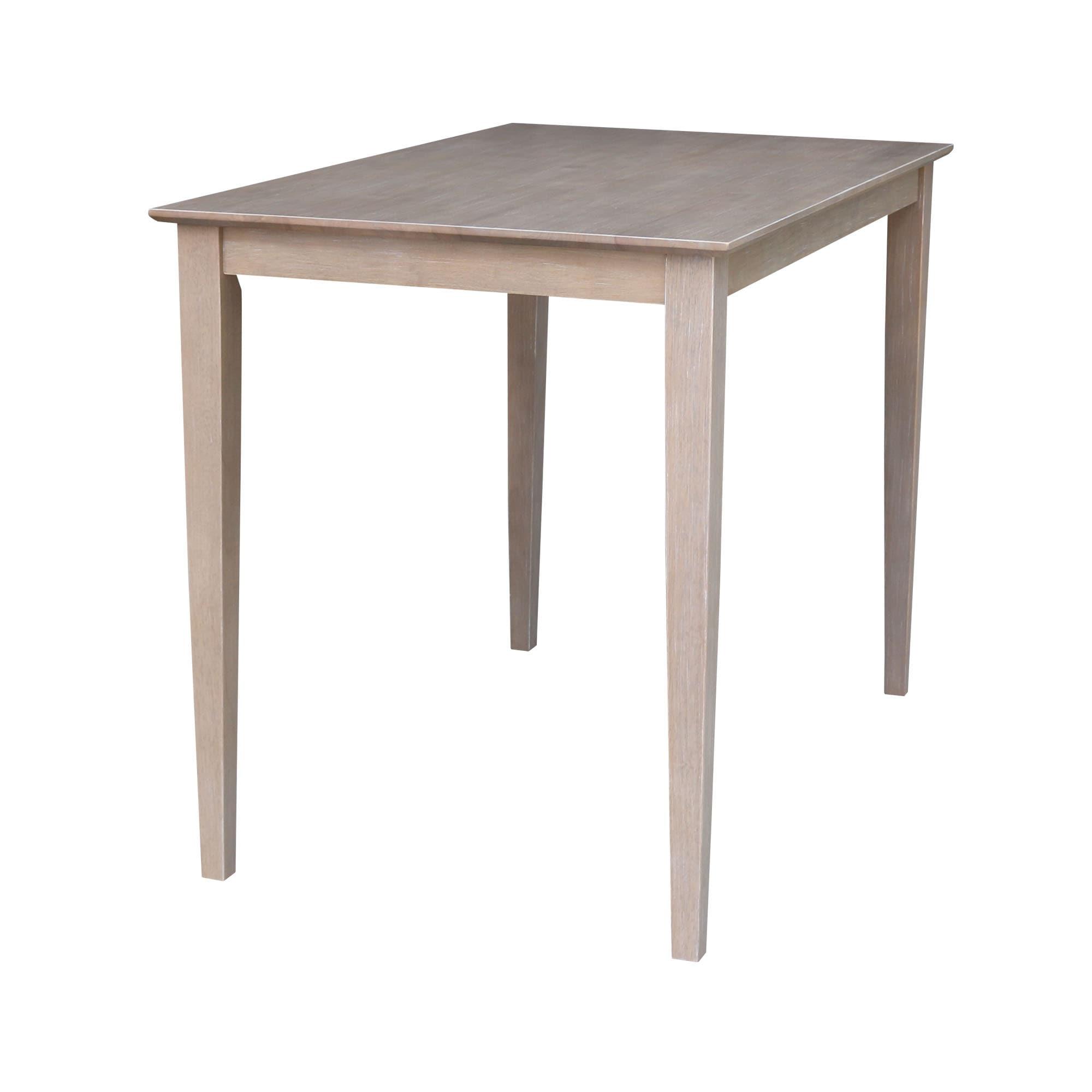 Solid Wood 30" X 48" Counter Height Table Washed Gray Taupe - International Concepts: Parawood, Non-Extension, Modern Style