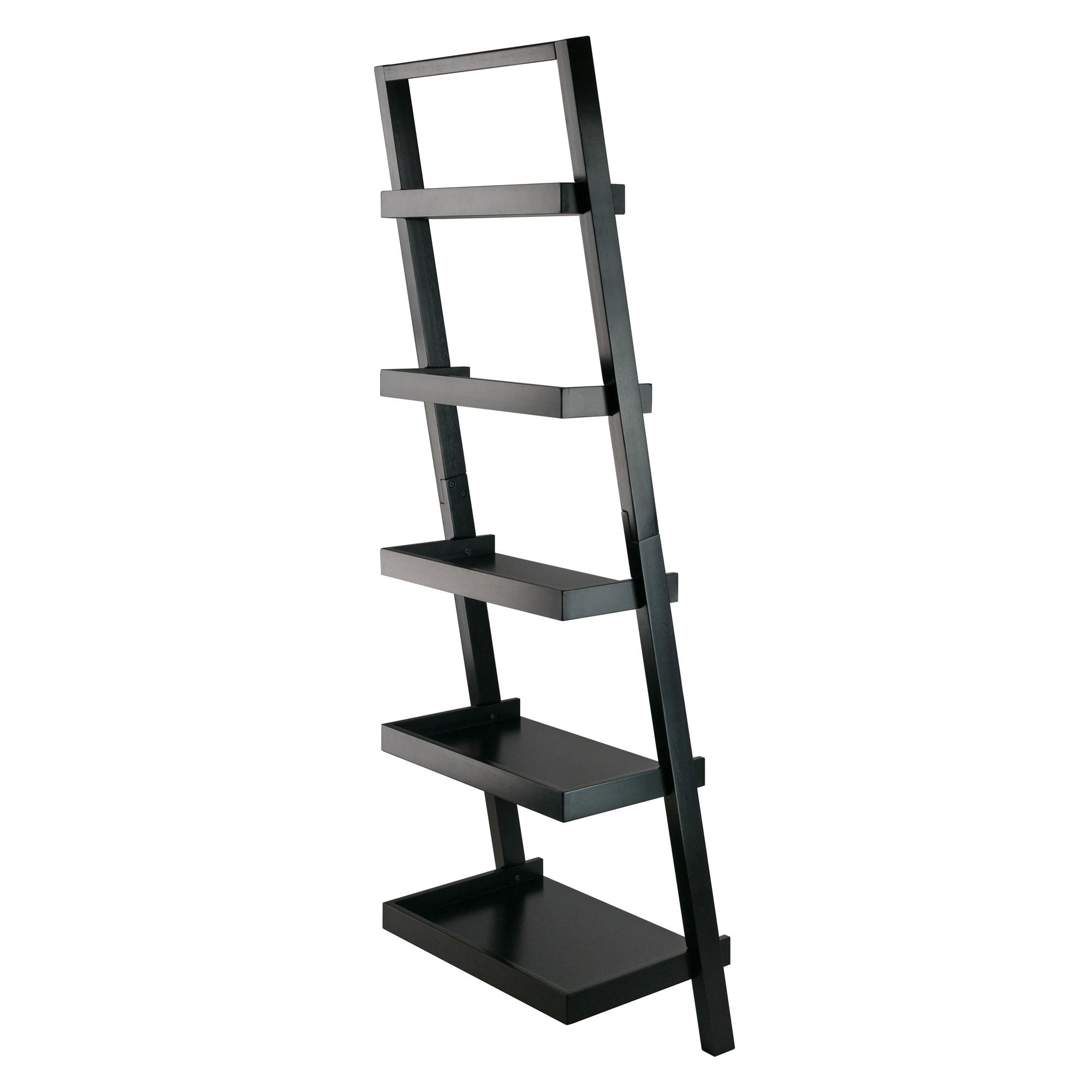 69.36" Bellamy Leaning Shelf Black - Winsome: 5-Tier, Space-Saving, Solid Wood, Wall Secure Bookcase