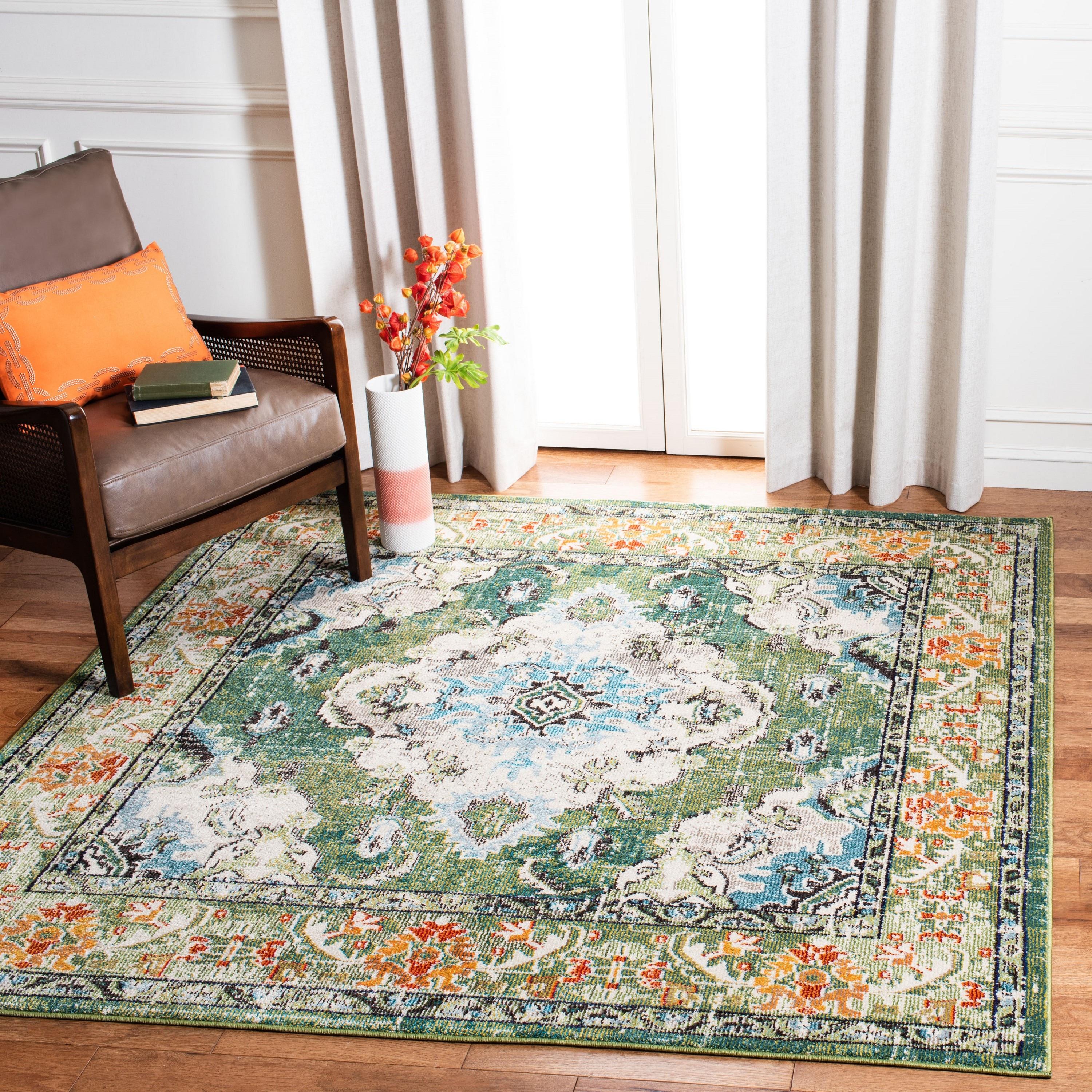 Monaco MNC243 Power Loomed Indoor Area Rug - Forest Green/Light Blue - 6'7"x6'7" - Safavieh.