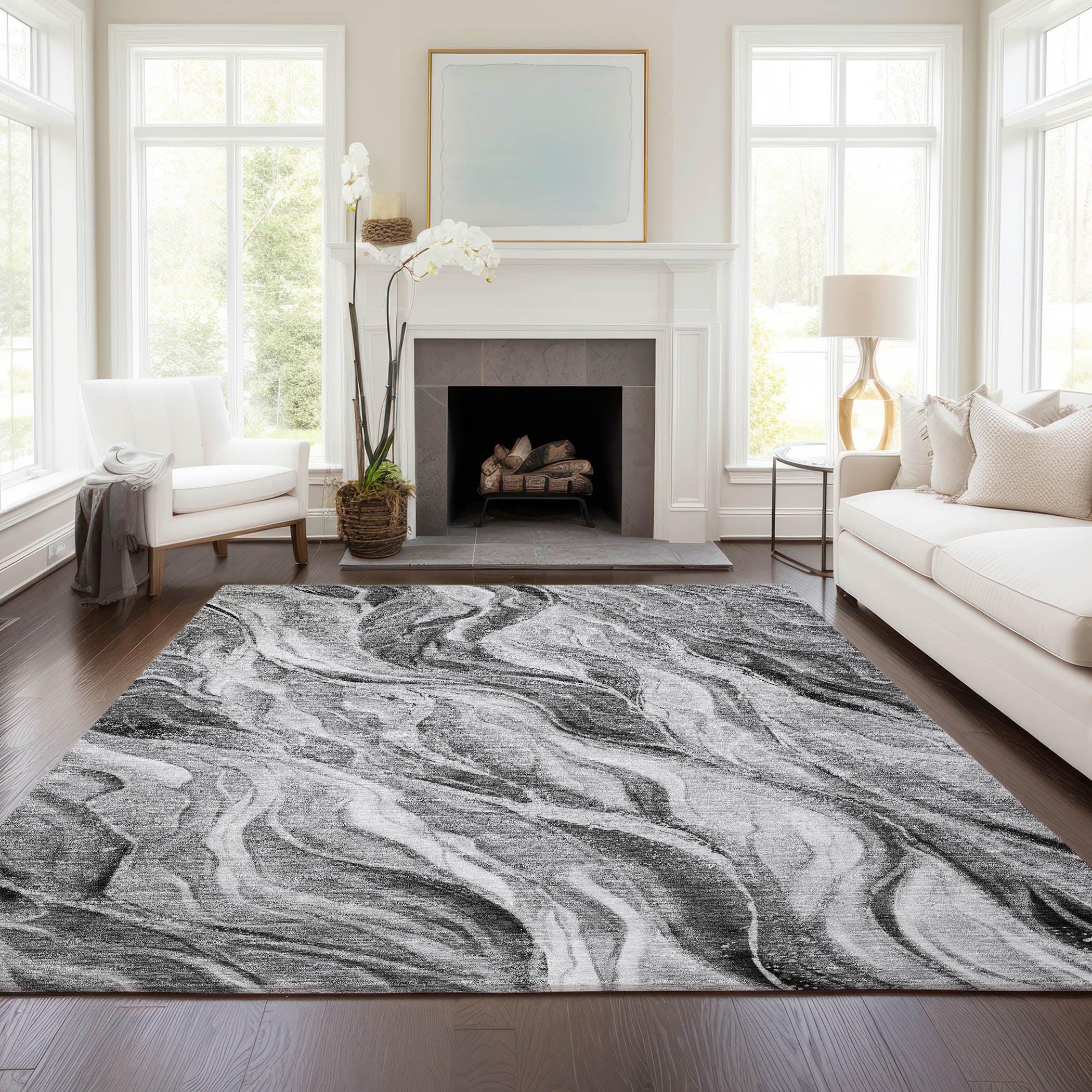 Addison Rugs Chantille Indoor/Outdoor Transitional Waves Gray Washable Rectangle Rug, 3' x 5'