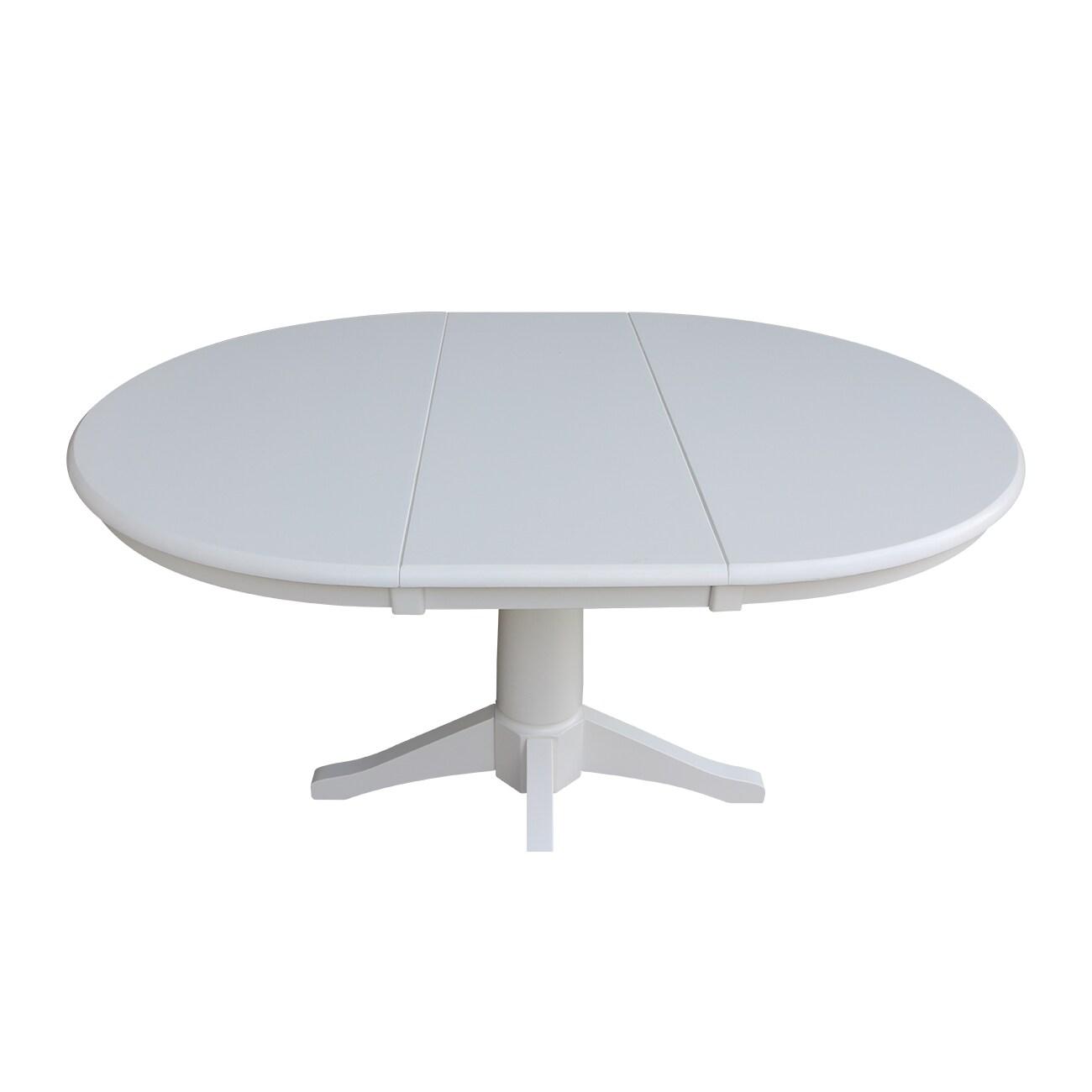 36" Magnolia Round Top Dining Table with 12" Leaf White - International Concepts: Hardwood Pedestal, Seats 4