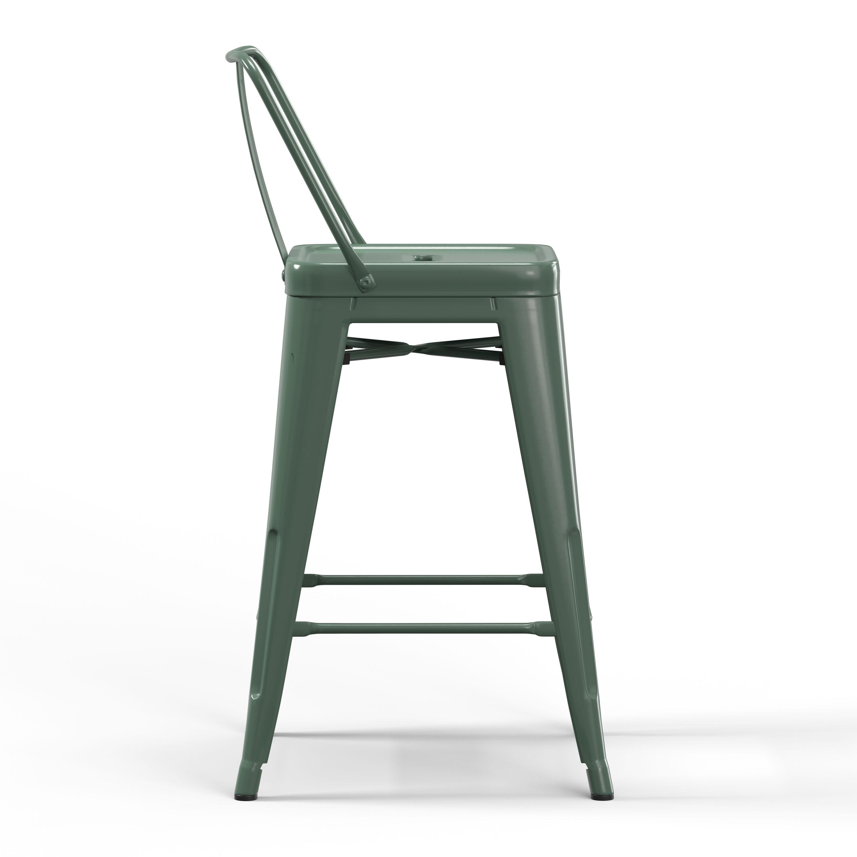 Simpli Home Rayne Metal Industrial Stool with Curved Back, Cross-Brace, and Footrest