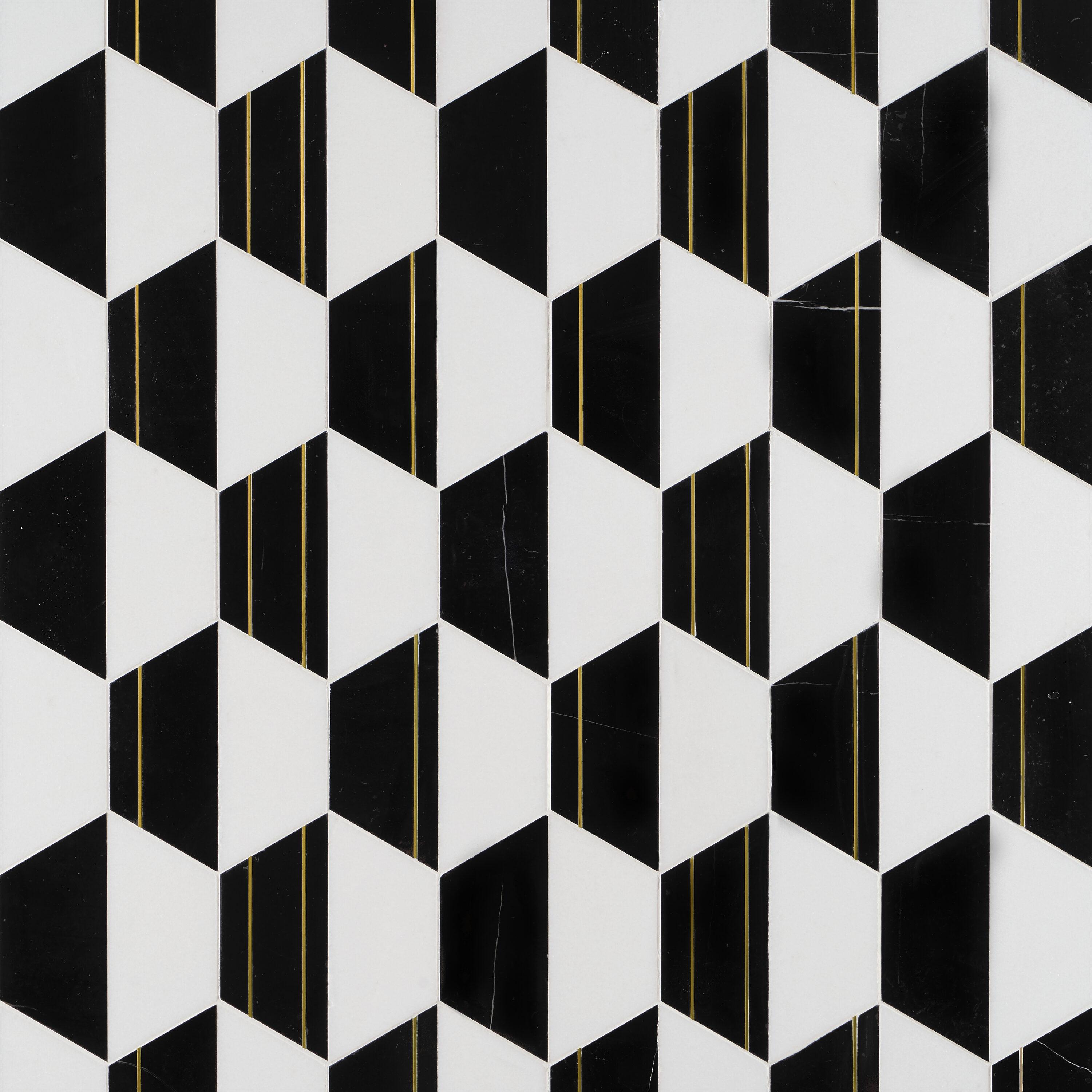 Meld 10.43" x 12.04" Marble and Brass Mosaic Hexagon Tile (0.87 Sq. Ft. / Sheet)