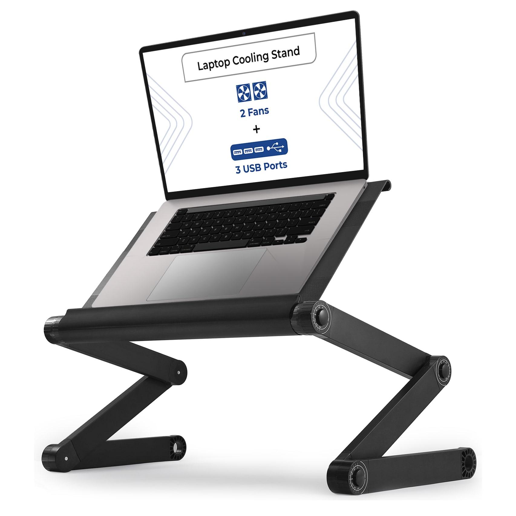 WorkEZ Executive Laptop Cooling Stand Adjustable Laptop Desk for Bed foldable laptop stand with FAN USB Ports computer lap desk for laptop holder for bed laptop table ergonomic laptop stand for bed