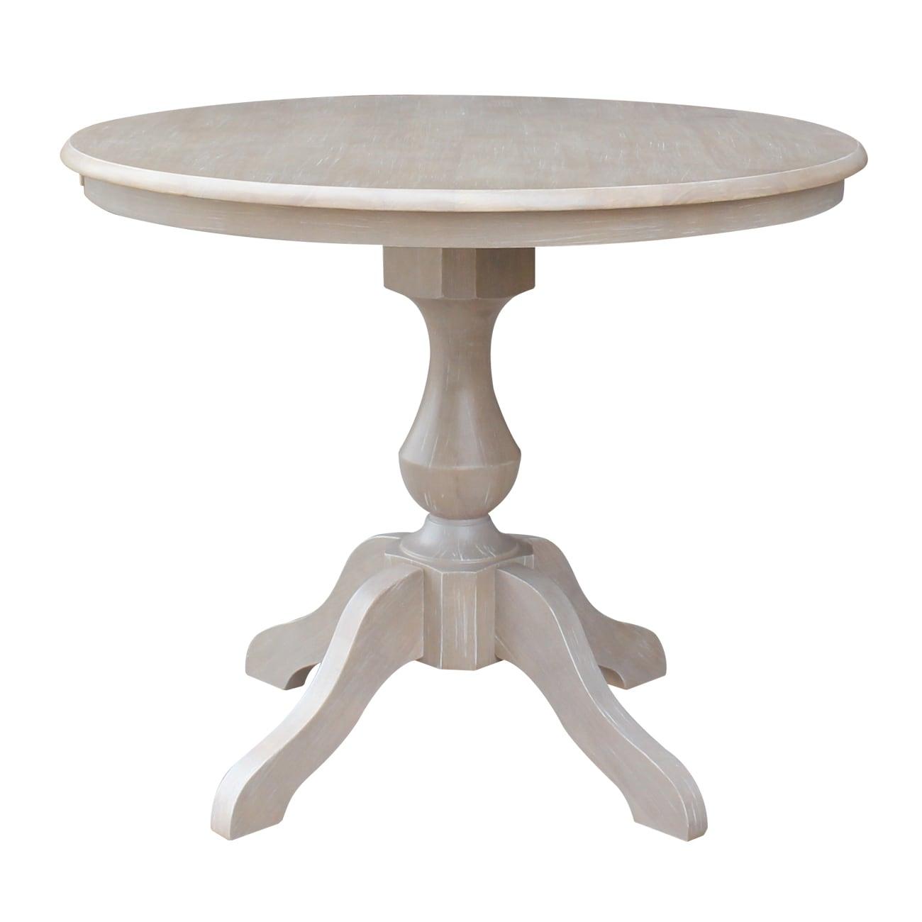 36"x36" Solid Wood Round Pedestal Dining Table Washed Gray Taupe - International Concepts: For 4, Non-Extension