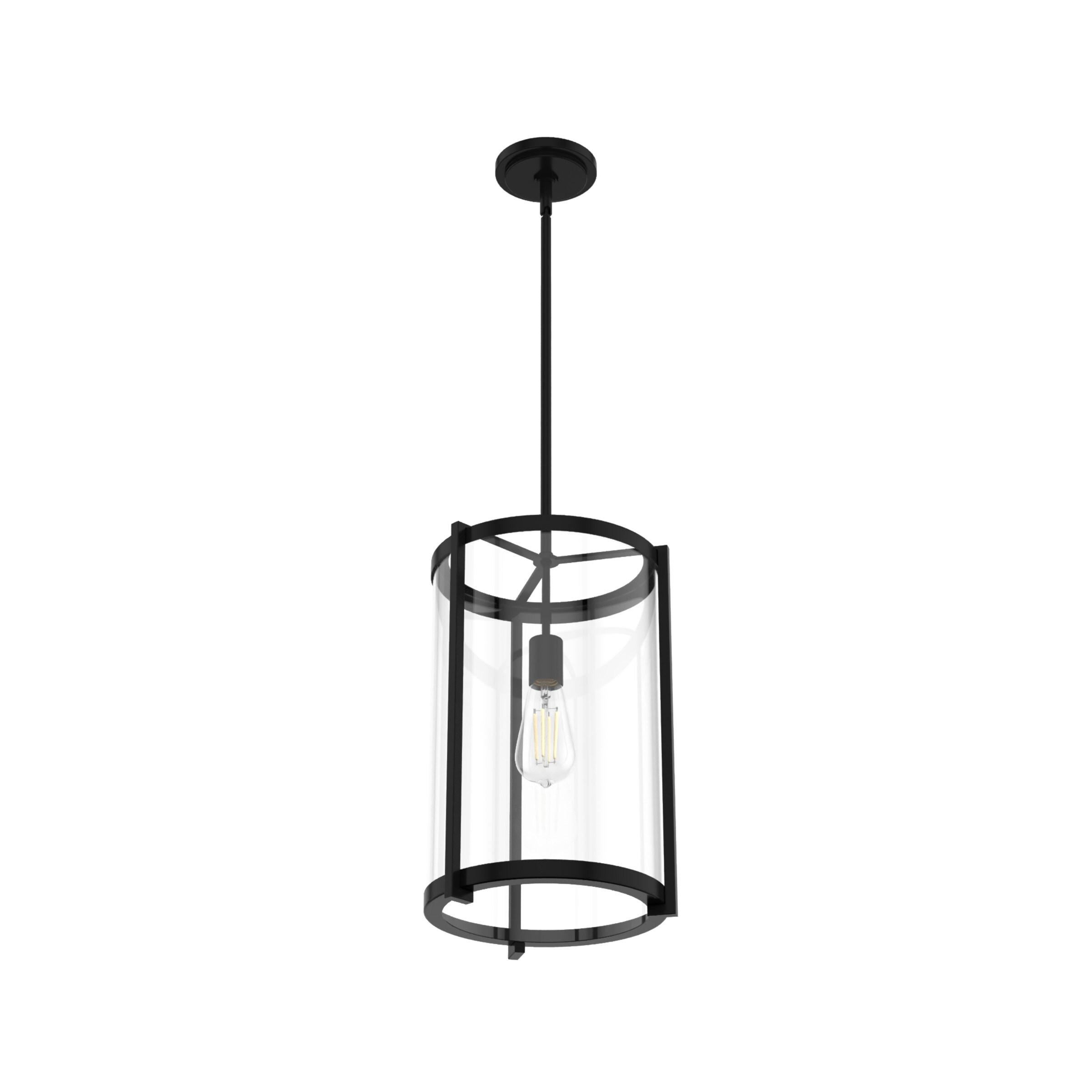 Hunter - Astwood 1-light Matte Black, Medium Size Pendant Light, Dimmable, Caged Style, Cylinder Shaped, for Bedrooms, Kitchens, Dining, Living Rooms - 19123