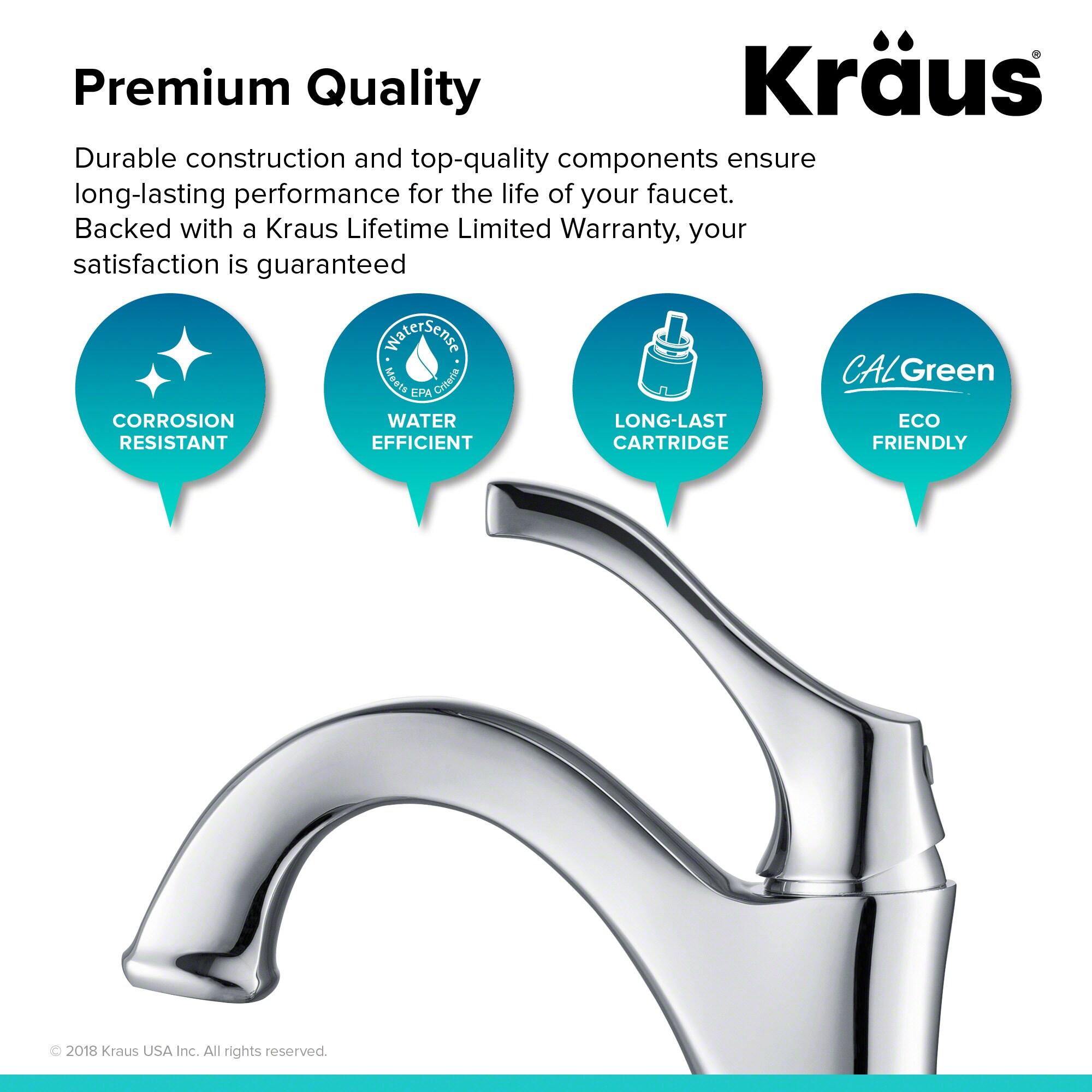 Kraus Arlo Single Hole 1-Handle WaterSense Bathroom Sink Faucet with Drain and Deck Plate