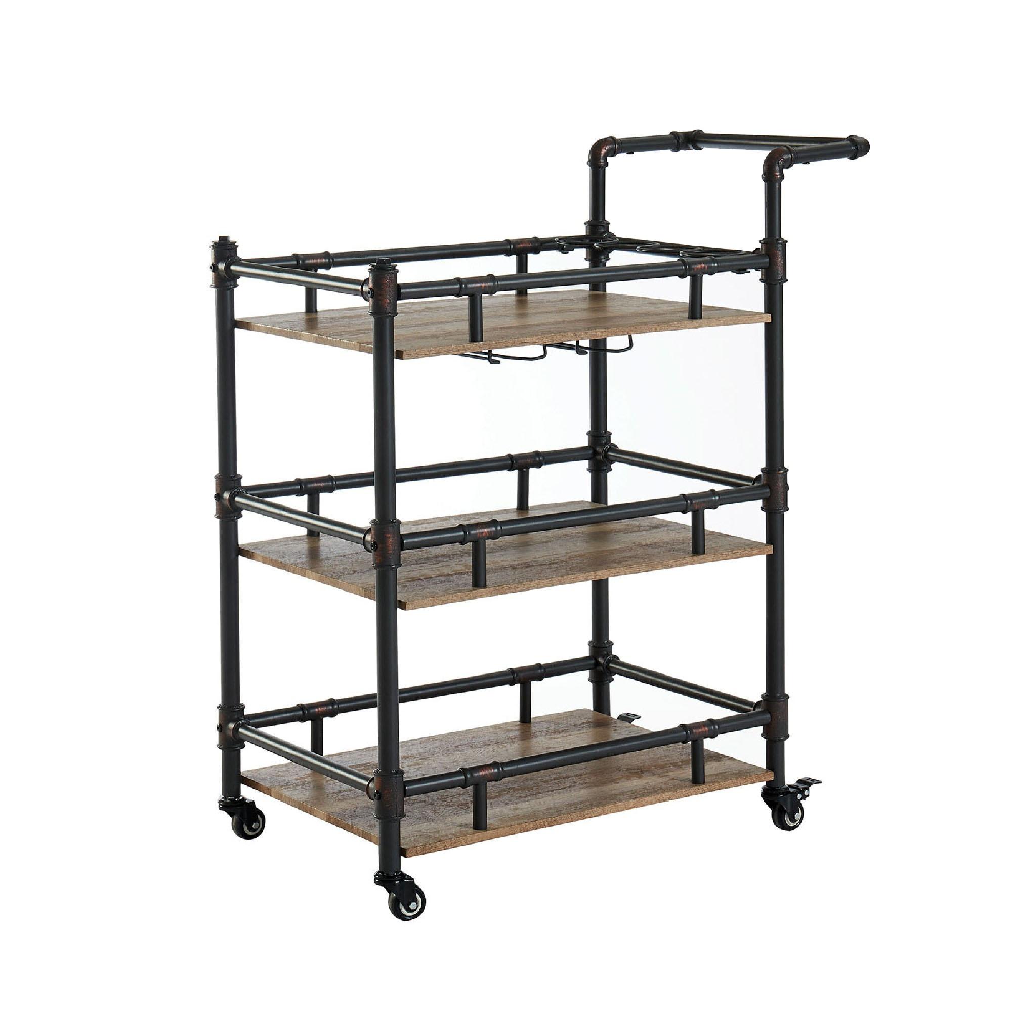 Benjara Benzara Rustic Three Tier Serving Cart, Black and Brown