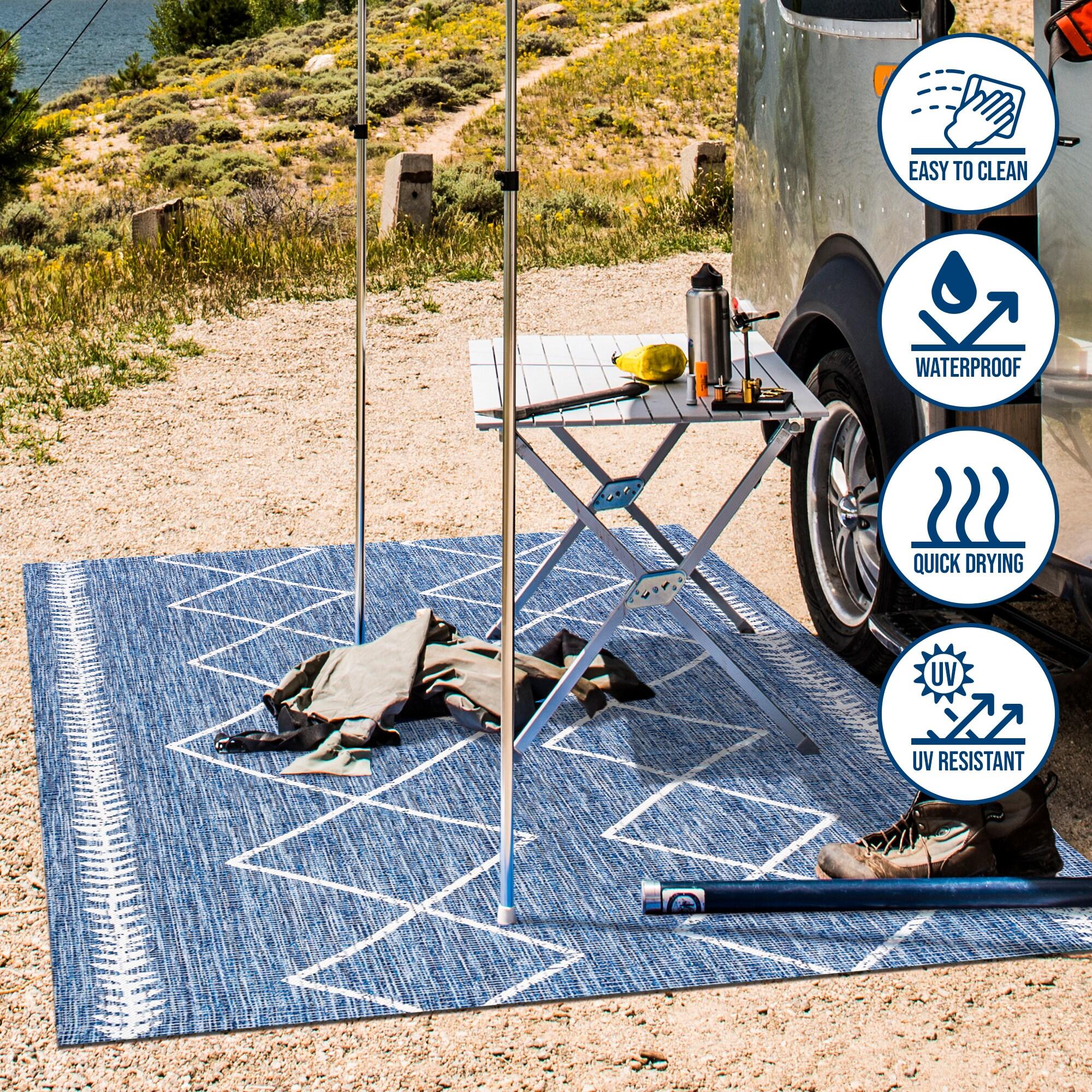 4'x6' Derya  Diamond Trellis Indoor/Outdoor Area Rug, Blue/Ivory - JONATHAN Y