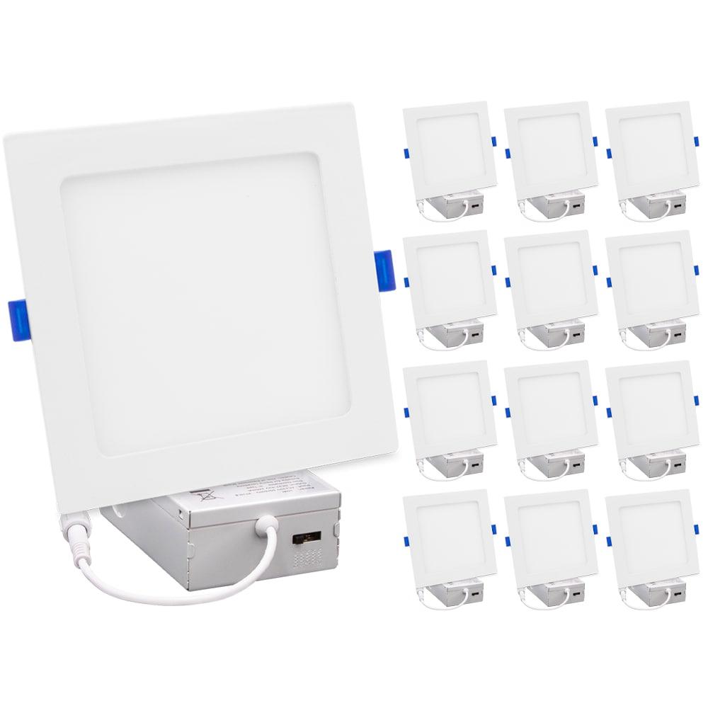 Maxxima 6 in. Square Ultra Thin LED Downlight, Slim Recessed Canless Light, IC Rated, 1000 Lumens, 5 Color Temperature Selectable 2700K/3000K/3500K/4000K/5000K, Dimmable, White Trim, J-Box Included