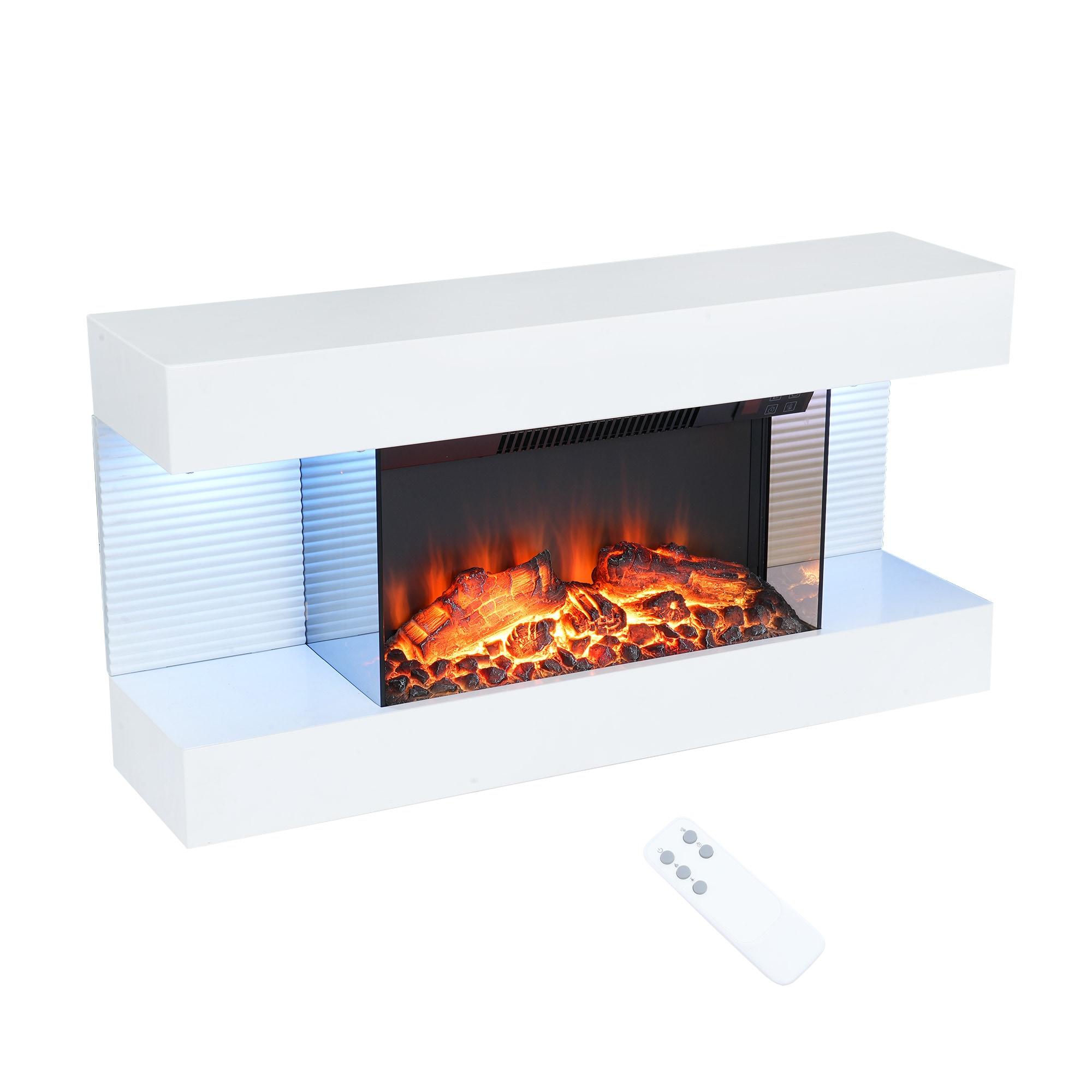 32" White Metal Wall Mounted Electric Fireplace with Remote Control