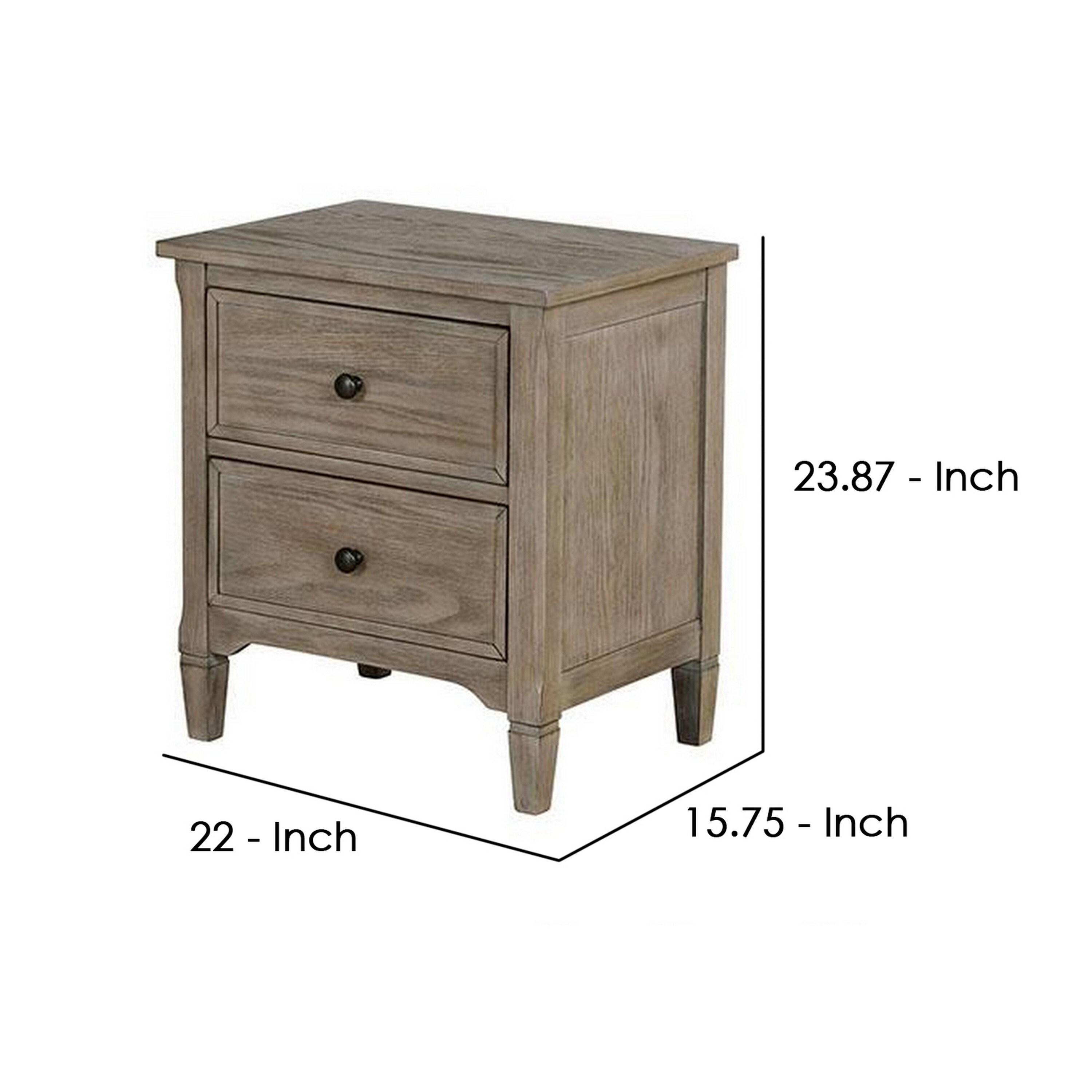 2 Drawers Wooden Nightstand with Round Knobs, Gray