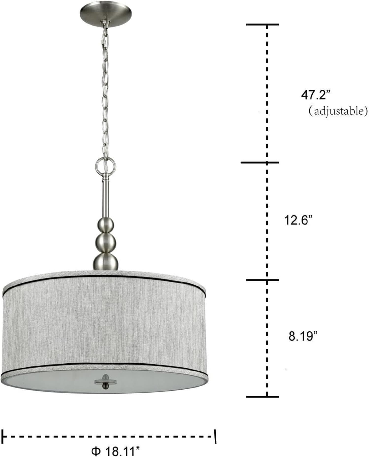 Claxy 3-Light Brushed Nickel Pendant Light with Drum Grey Linen Shade
