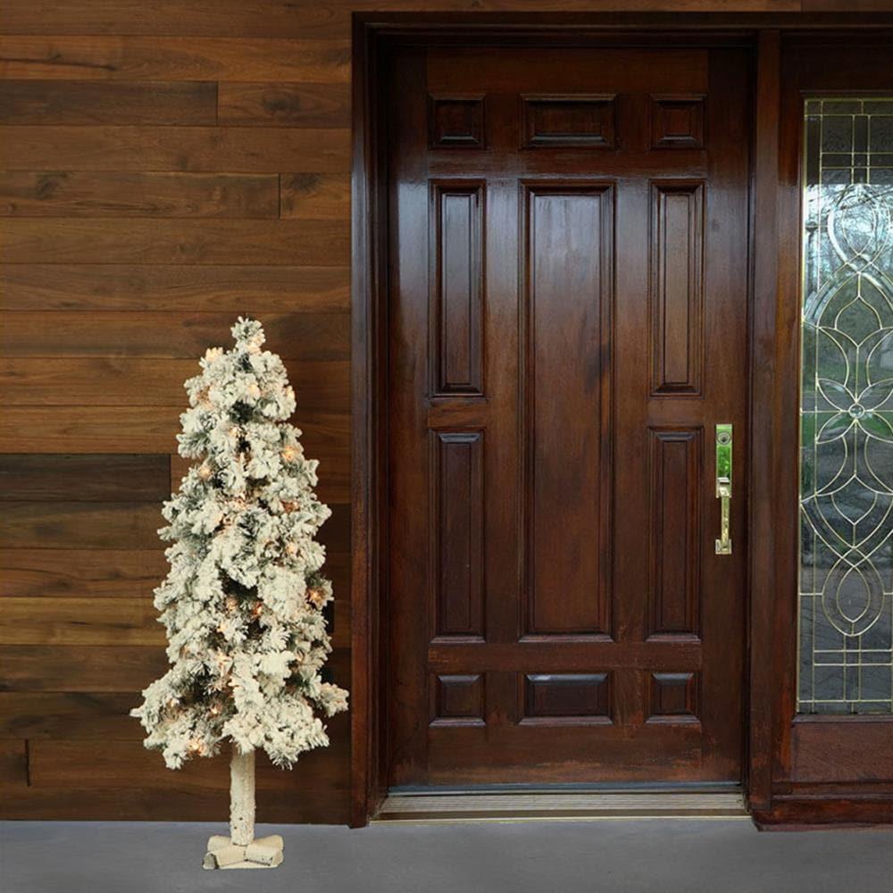 Fraser Hill Farm Set of Two 2-Ft. Snowy Alpine Artificial Trees with Clear Lights