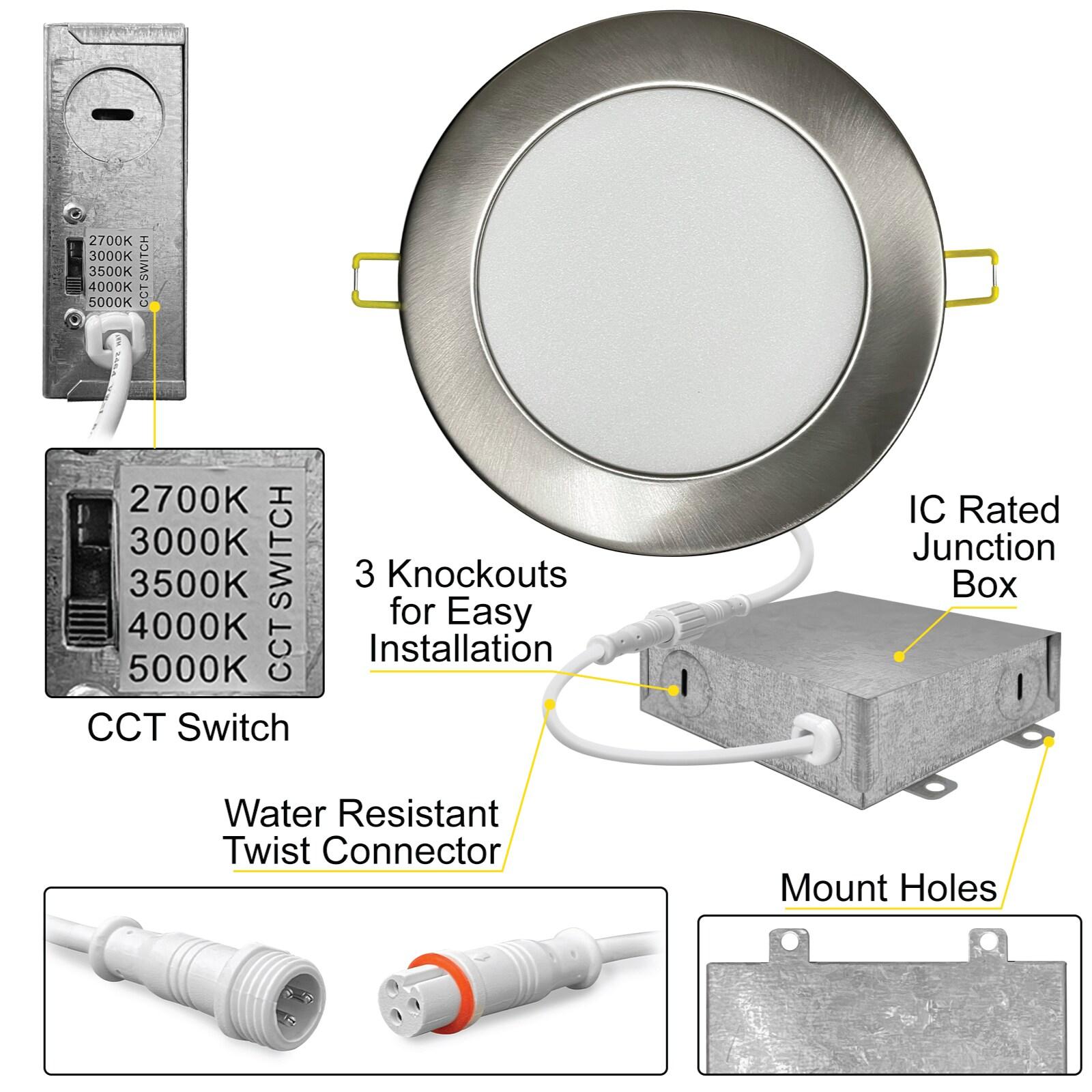 Panel Downlight 4.87'' Selectable Color Temperature Dimmable Air-Tight IC Rated LED Canless Recessed Lighting Kit