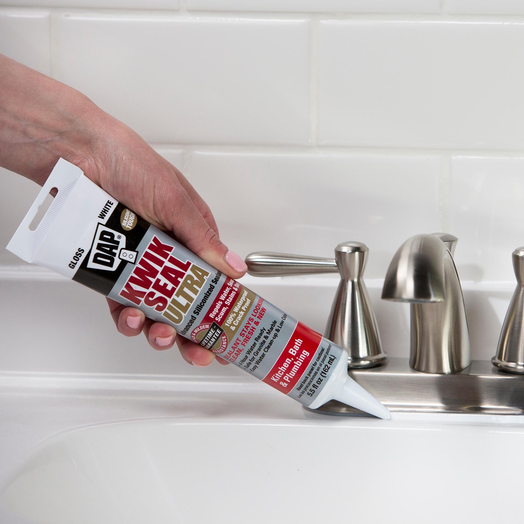 DAP Kwik Seal Ultra Premium Silicone Kitchen and Bath Caulk Sealant, 5.5 oz White